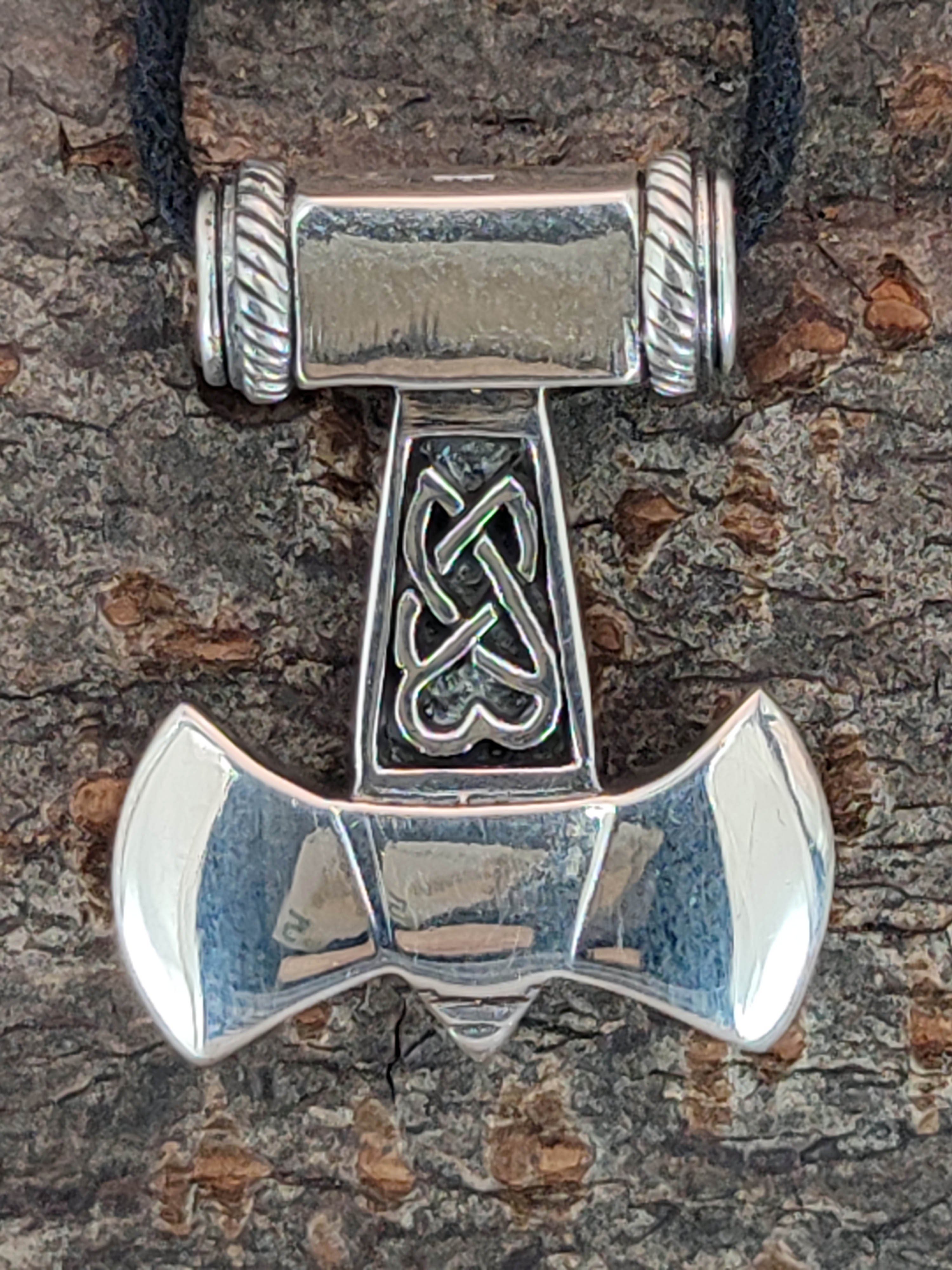 Axt Silber Kiss Mjölnir of Wikingeraxt Leather Wikinger Kettenanhänger Odin 925