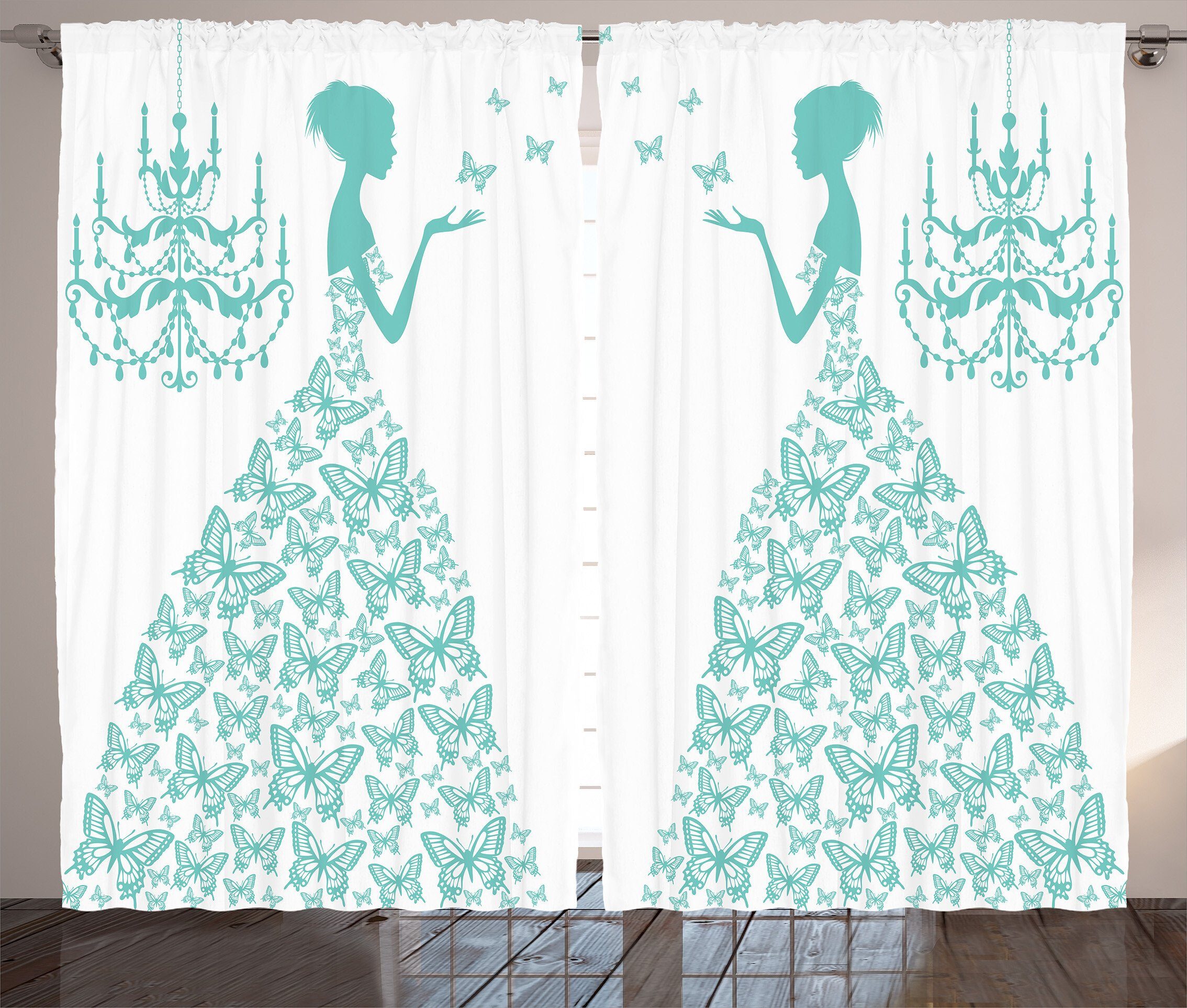 Gardine Schlafzimmer Kräuselband Vorhang mit Schlaufen und Haken, Abakuhaus, Liebe Schmetterlinge Kleid-Prinzessin Art