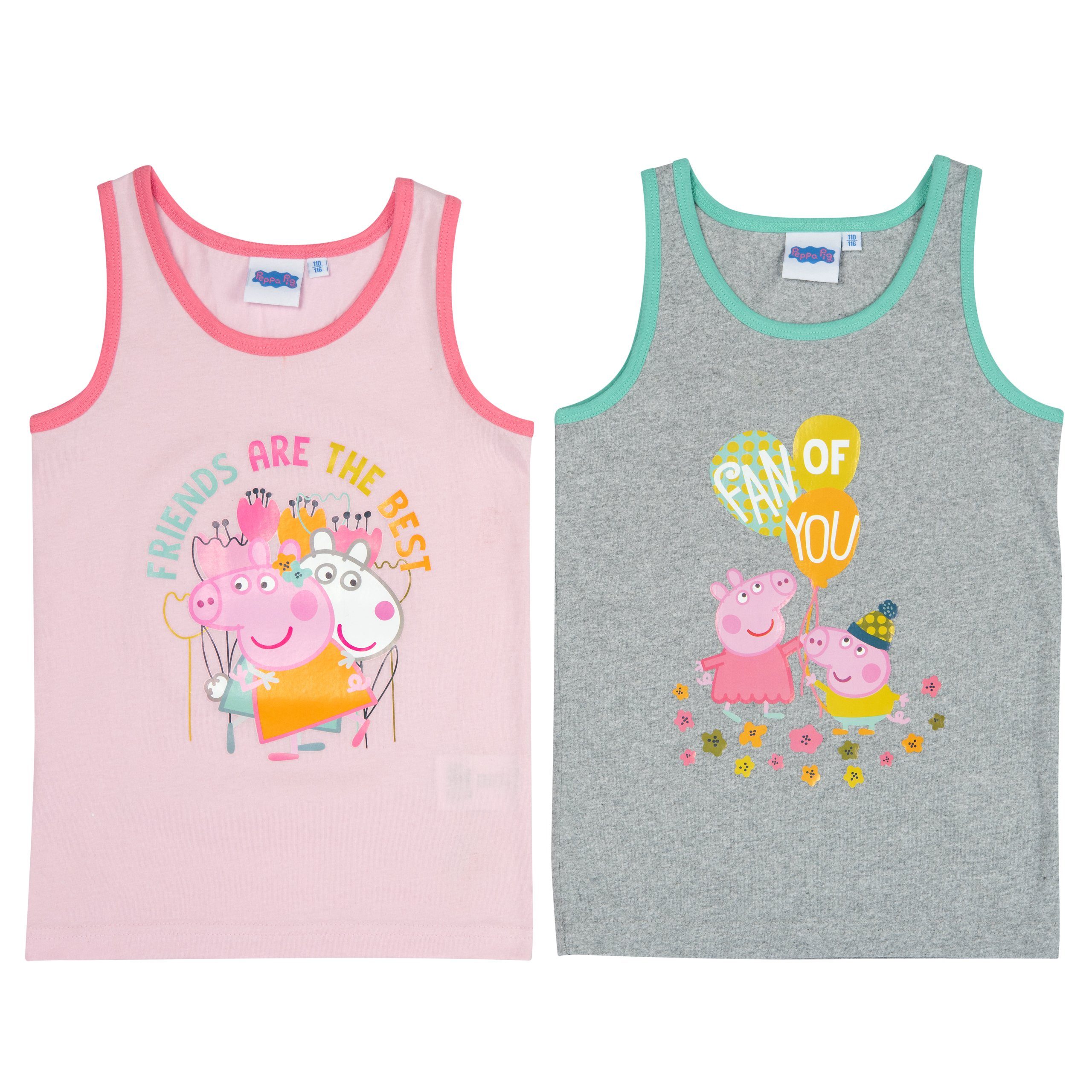 United Labels® Unterhemd Peppa Wutz Unterhemd für Mädchen Tank Top Rosa/Grau (2er Pack)