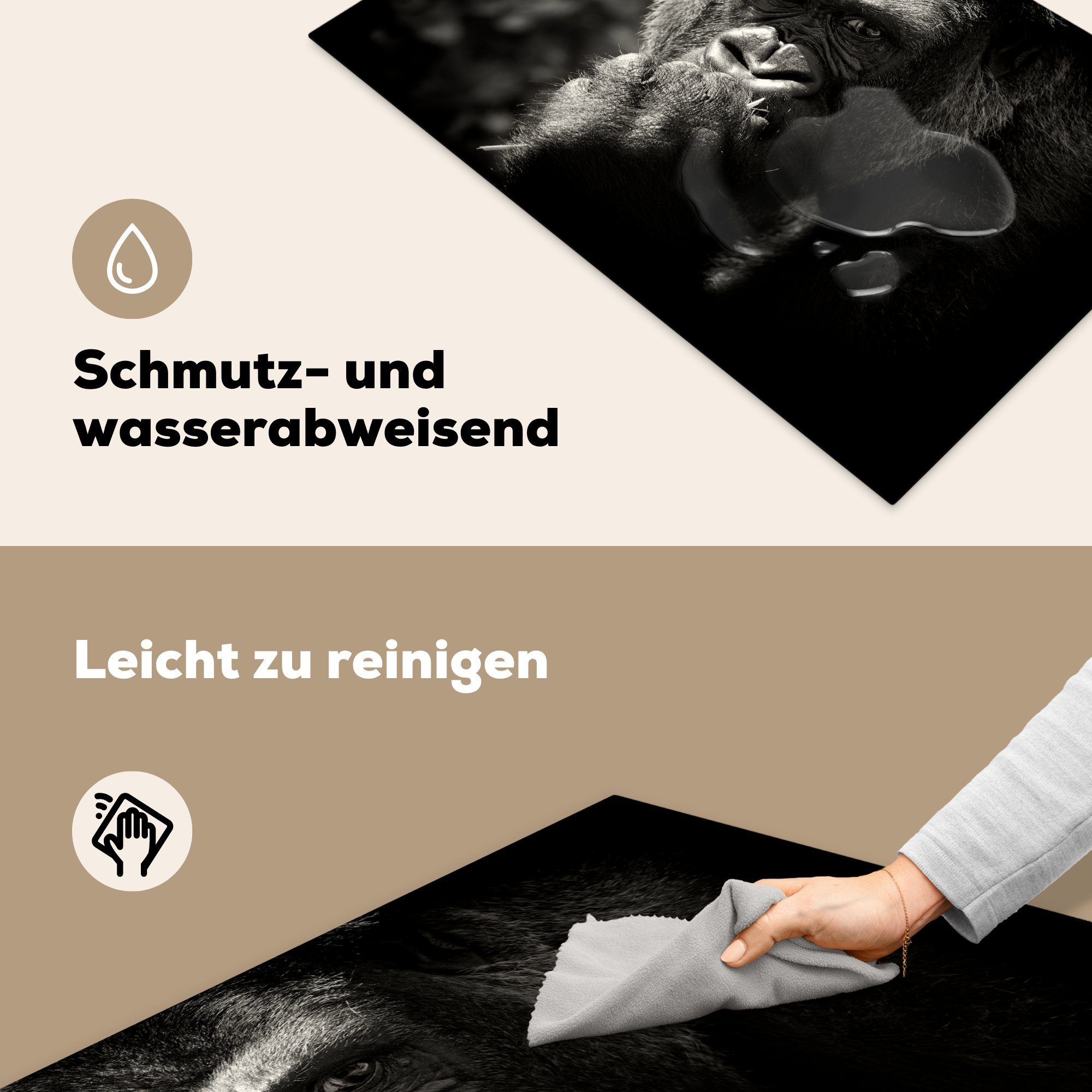 MuchoWow Herdblende-/Abdeckplatte Tierprofil Gorilla in Ceranfeldabdeckung schwarz Vinyl, 81x52 Schutz tlg), für weiß, küche, die (1 cm, Induktionskochfeld und