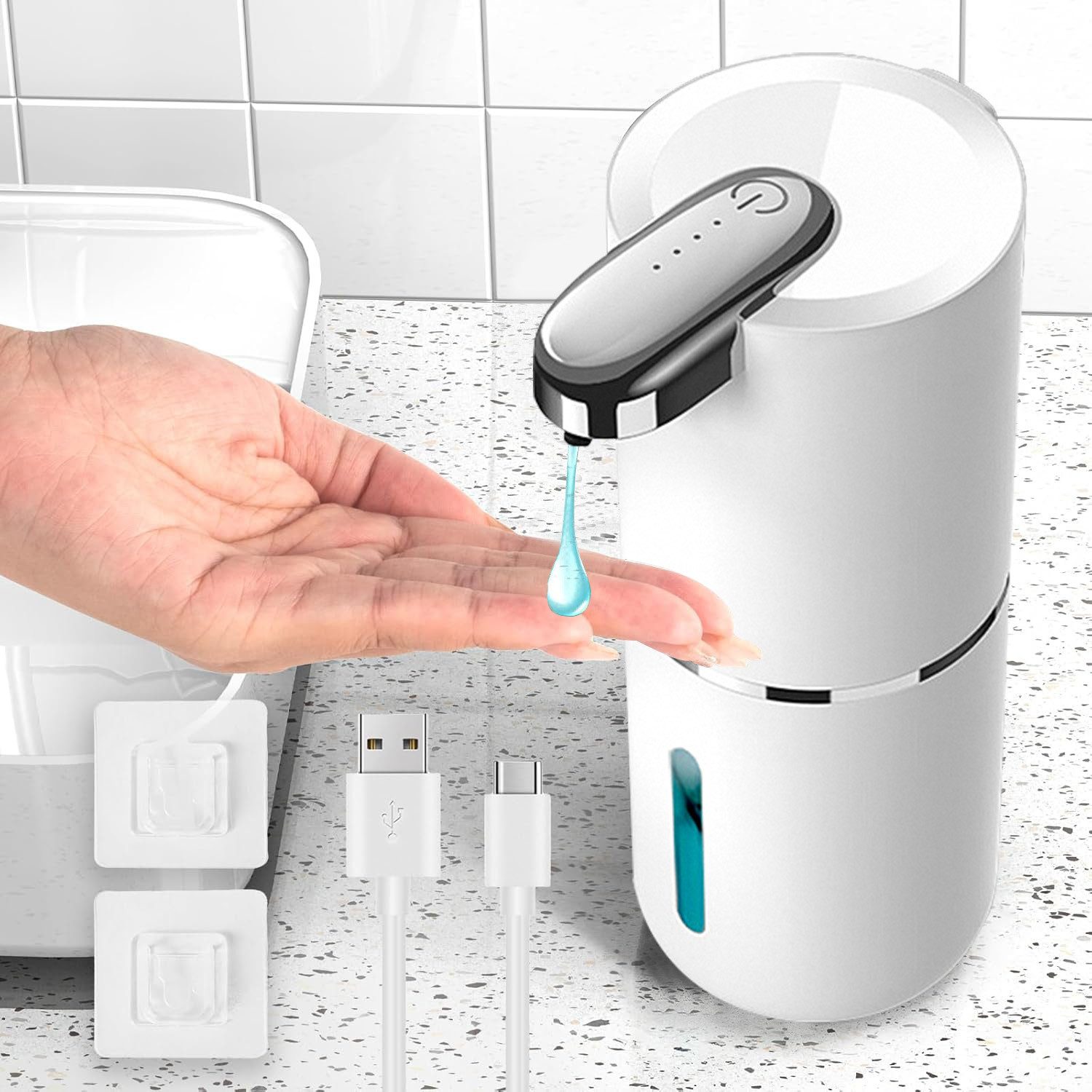 MOPUEA Seifenspender Automatisch,380ml Elektrischer Wandmontage Berührungsloser, (Individuell einstellbare Seifendosierung, 1-tlg., Berührungslose automatische Seifenausgabe), USB-aufladbar und platzsparende Wandmontage