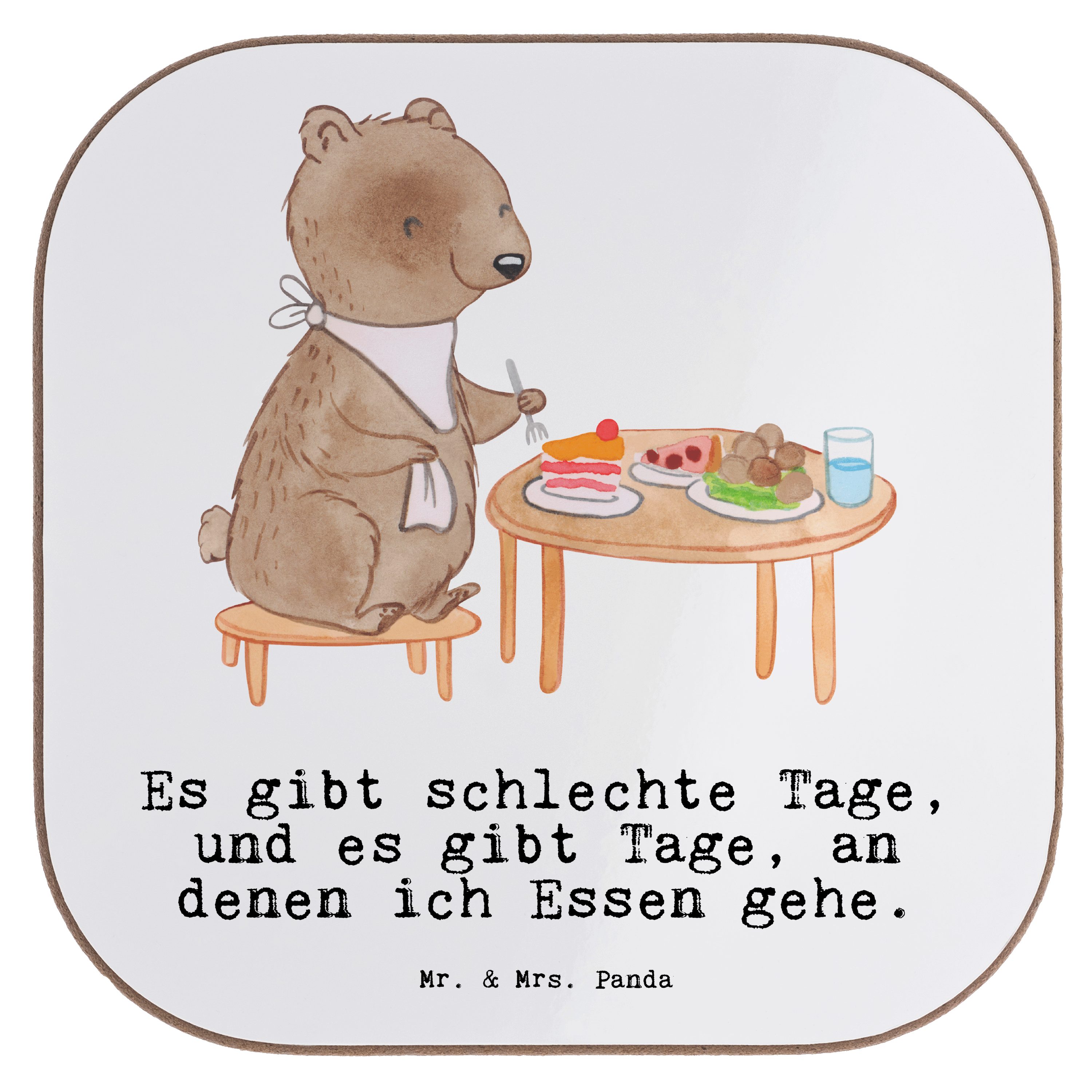 Mr. & Mrs. Panda Getränkeuntersetzer Bär Essen gehen Tage - Weiß - Geschenk, Getränkeuntersetzer, Auszeich, 1-tlg.