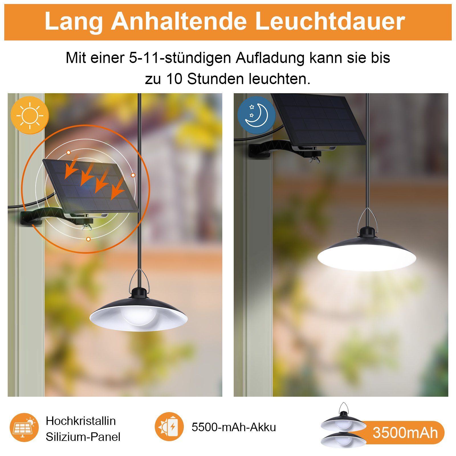 Rosnek Außen-Deckenleuchte Outdoor Solar Pendant Lights with 1/2/3/4 Head,w günstig online kaufen