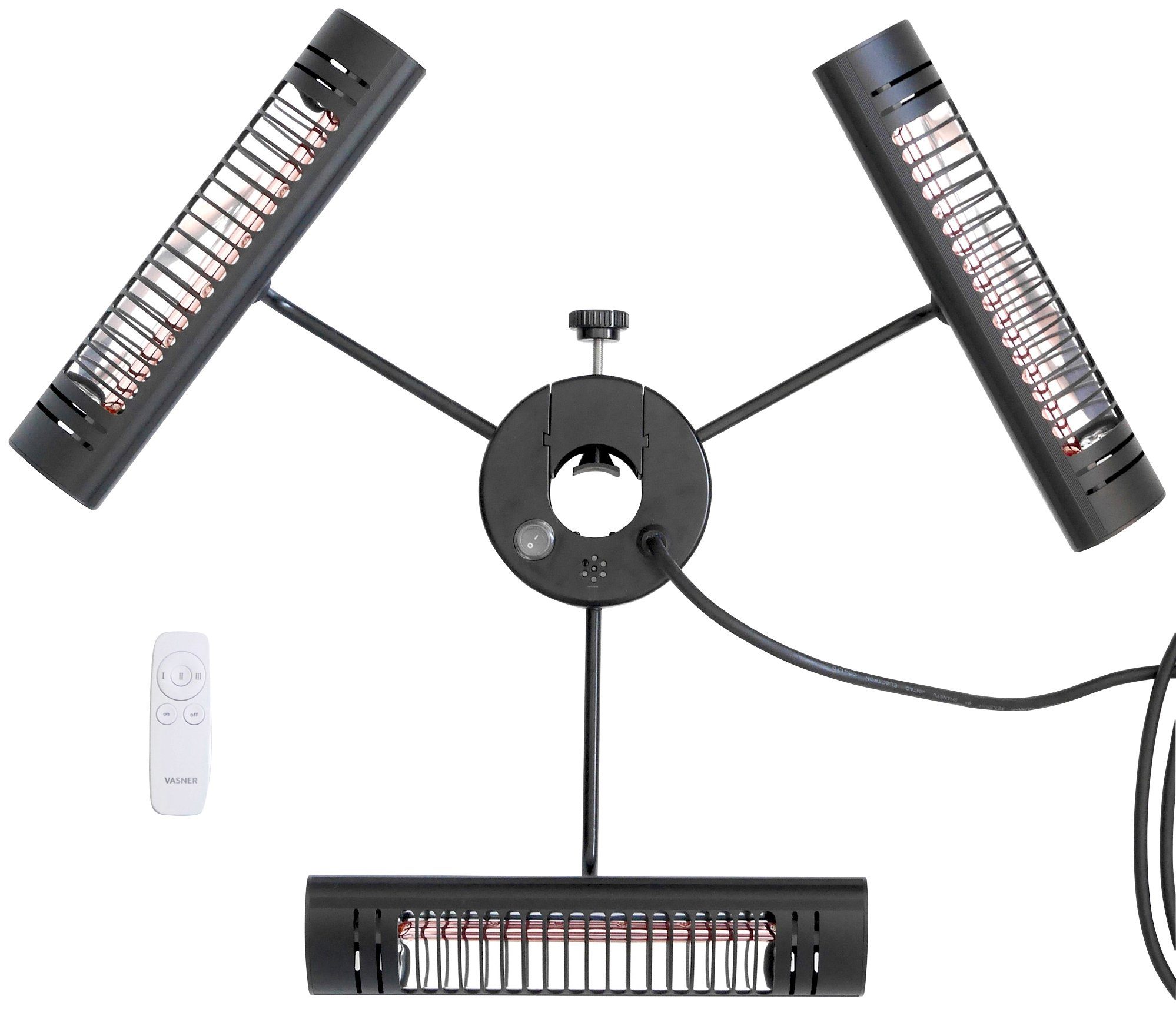 Vasner Heizstrahler Sonnenschirm, schwarz, Umbrella X30, 3000 W, mit Fernbedienung, für Terrassen- und Gastronomieschirme