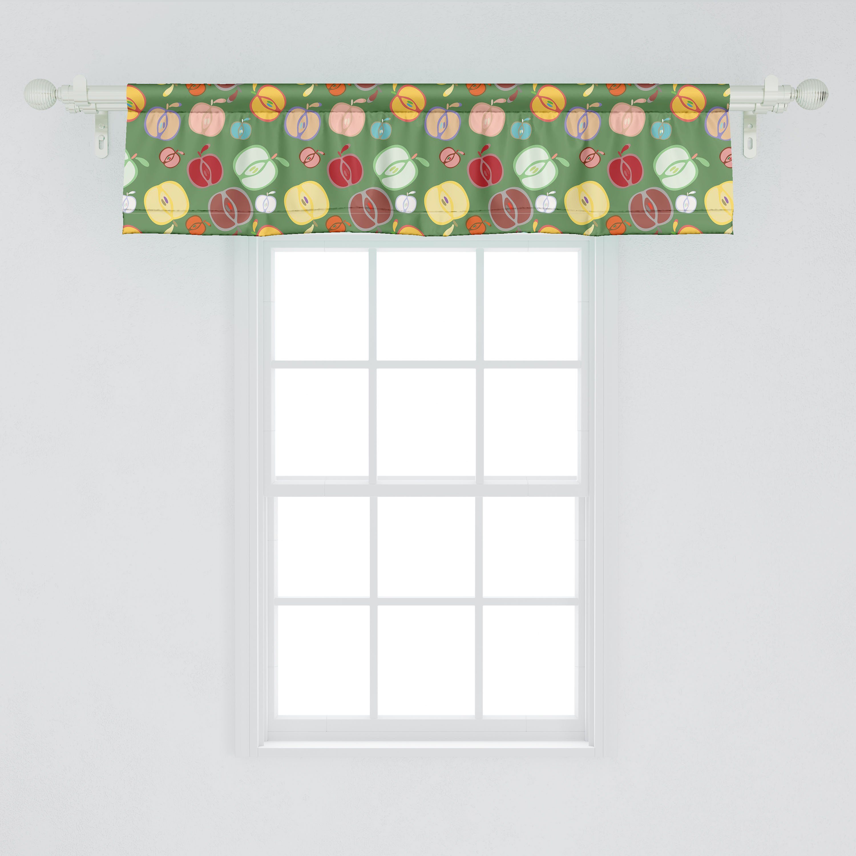 Herbst Scheibengardine Microfaser, Stangentasche, Vorhang mit Apple-Gekritzel-Entwurf Bunte Schlafzimmer Volant Küche für Dekor Abakuhaus,