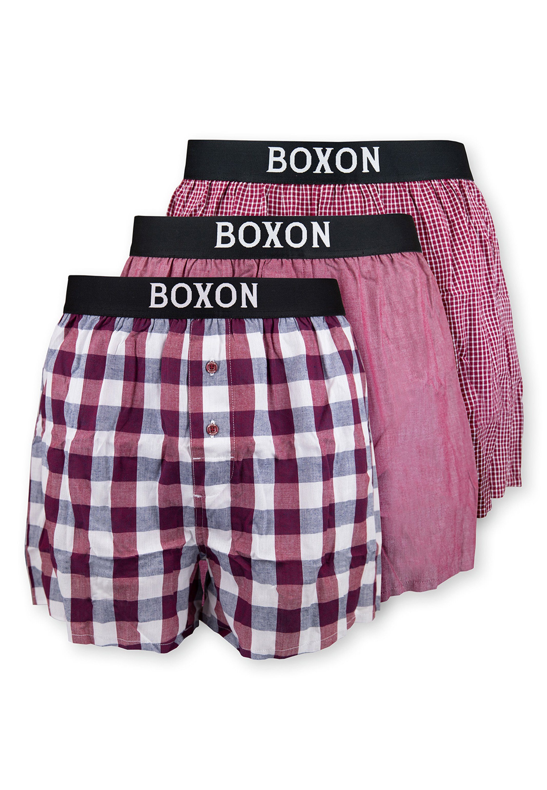 BOXON Boxershorts 3er Pack Web (Spar-Set, 3-St) Boxershorts - Baumwolle - Mit Eingriff - Softer Gummibund