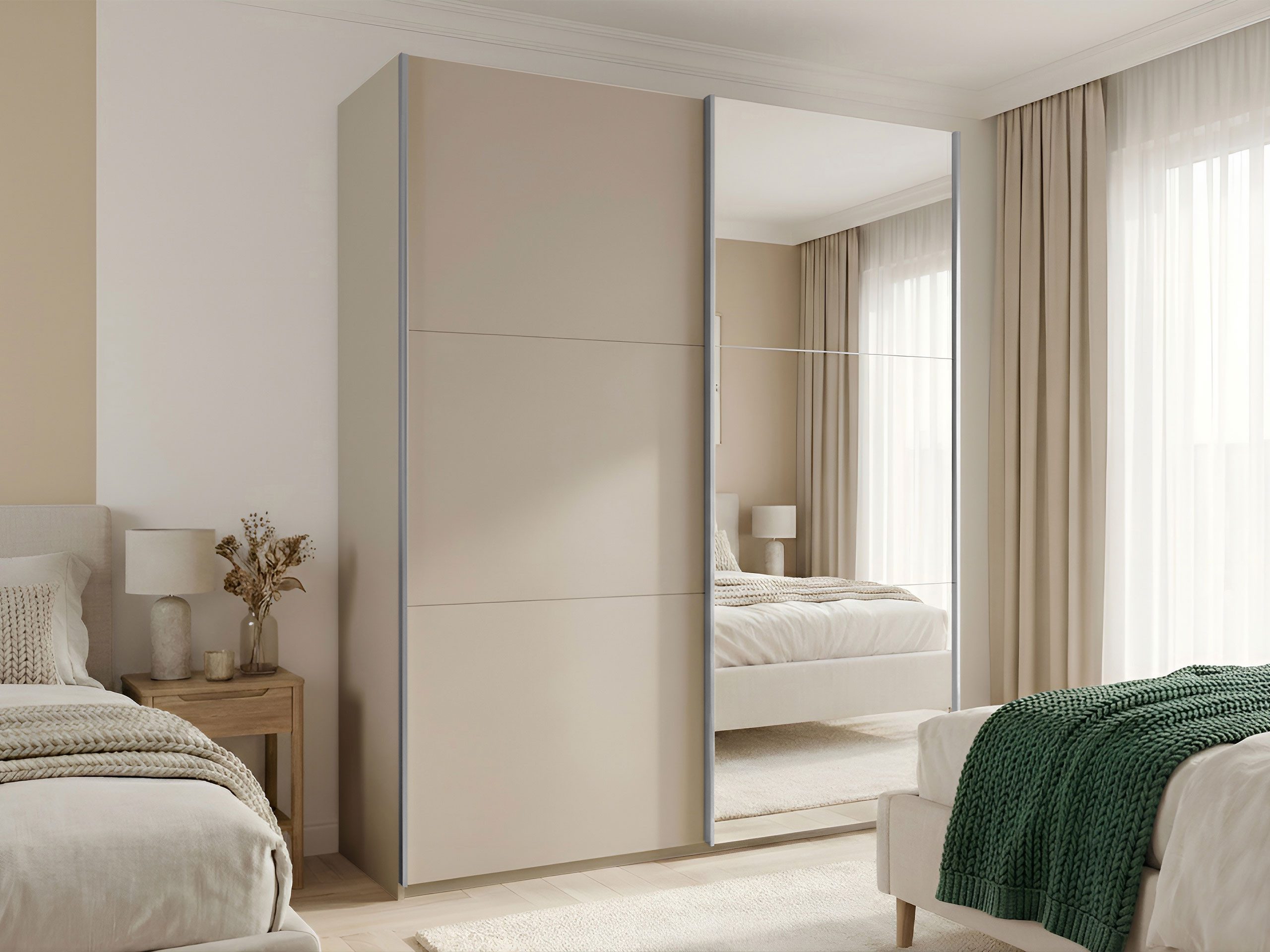 MIRJAN24 Kleiderschrank Rodos 200 (mit Schiebetüren) mit Frontspiegel und Kleiderstange, 2-türig, 200x65x244 cm