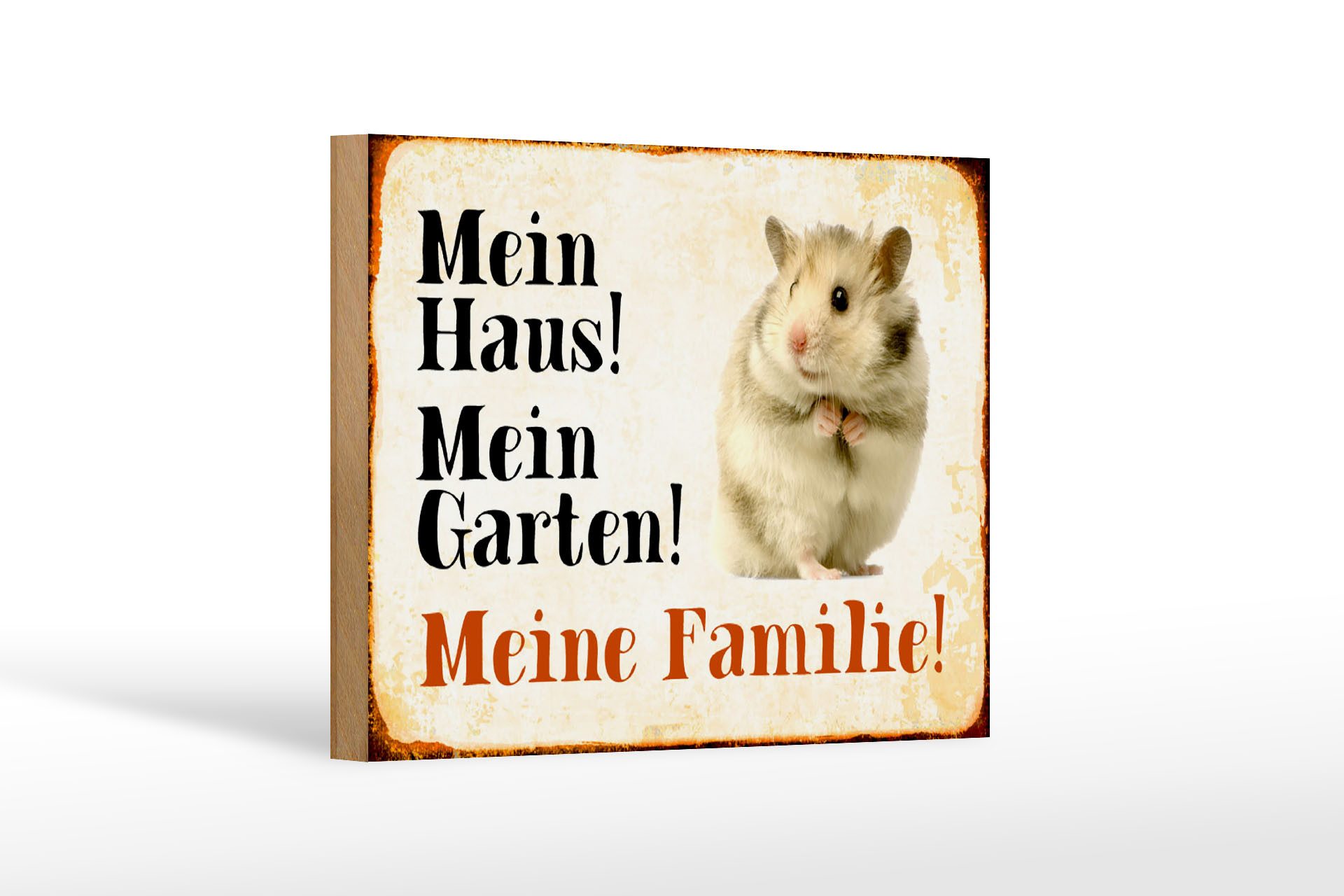 Femer GmbH Holzbild Tiere 18x12 cm Hamster mein Haus Garten Familie, (1 St), Glatte Holzfaserplatte (MDF), vorn beschichtet