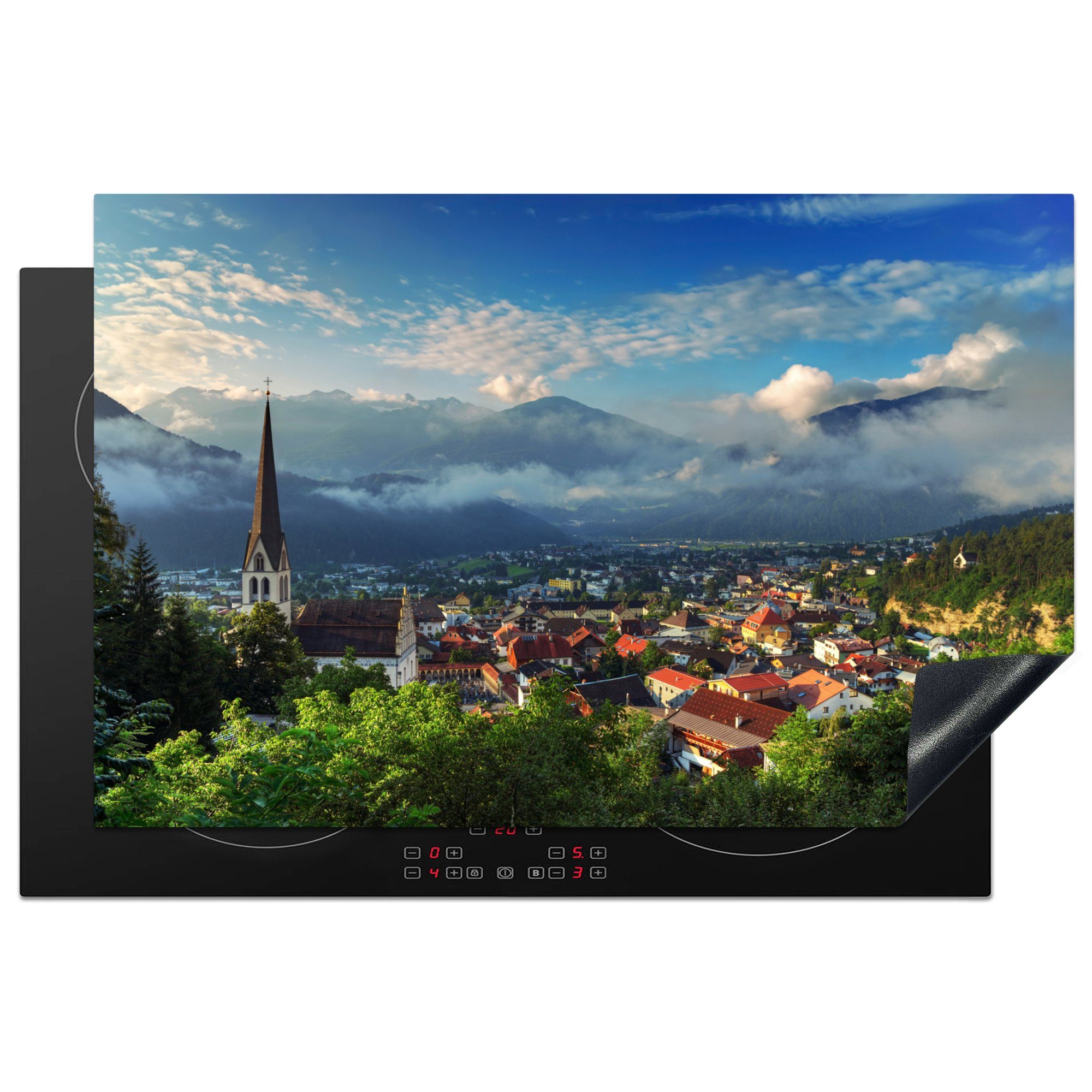 - Induktionskochfeld tlg), Vinyl, MuchoWow 81x52 (1 für Schutz Tirol Stadt küche, Wolken, - Herdblende-/Abdeckplatte die Ceranfeldabdeckung cm,