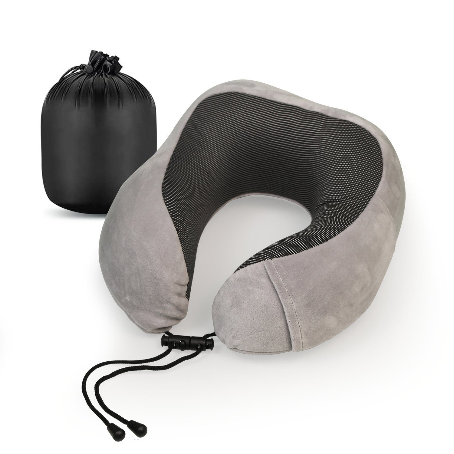 Cozyor Nackenstützkissen Memory Nackenkissen mit verstellbarem Verschluss + praktischer Tasche, Füllung: Memory Schaum Gedächtnisschaum, Bezug: waschbarer Bezug, Set, Nackenhörnchen zum Reisen, klein & kompakt, hellgrau Moonlight Serie, auch im Reise-Set