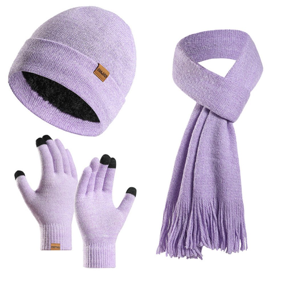 Blusmart Mütze & Schal Wintermütze-Schal-Handschuh-Set (Damen Herren, Gestrickte Touchscreen-Handschuhe) Beanie-Skimütze im 3er-Set