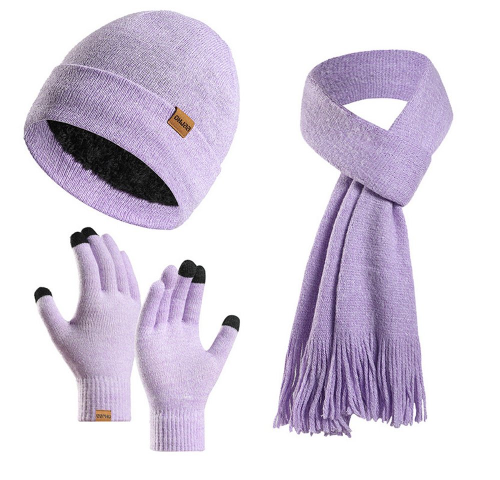 Blusmart Mütze & Schal Wintermütze-Schal-Handschuh-Set (Damen Herren, Gestrickte Touchscreen-Handschuhe) Beanie-Skimütze im 3er-Set