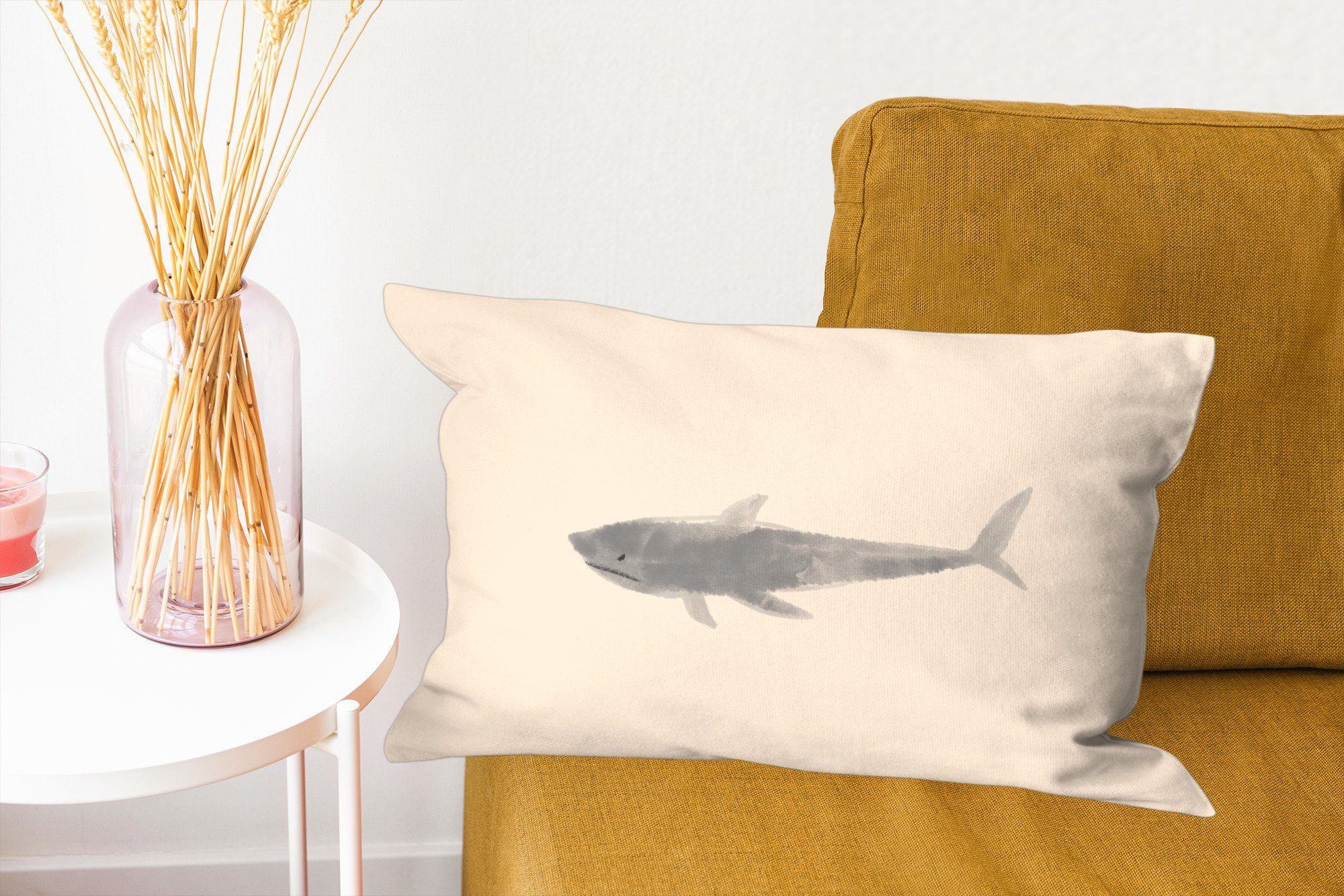 mit Füllung, Dekokissen Fische MuchoWow - Meerestiere Dekoration, Dekokissen Schlafzimmer Pastell Zierkissen, Aquarell, - Wohzimmer -