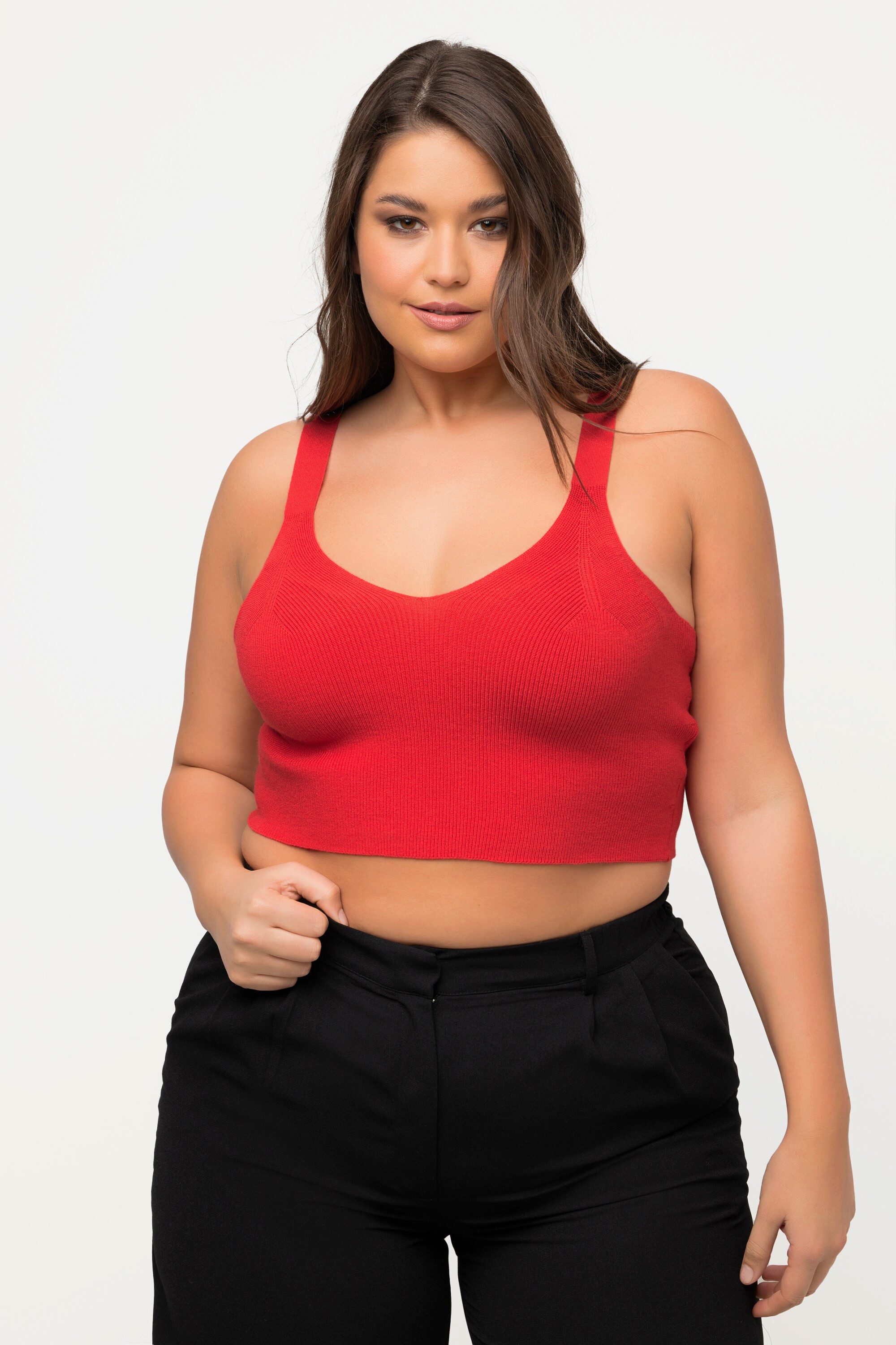 Ulla Popken С коротким рукавом Strick-Bustier Rippstrick V-Ausschnitt