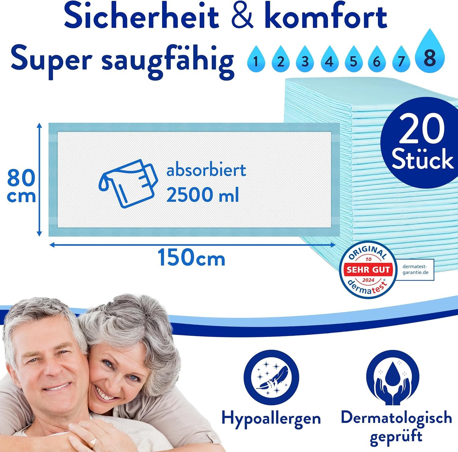 Inkontinenzauflage Bettunterlage mit Fixierstreifen, saugstarke Inkontinenzunterlage Harmony Care, rutschfeste Inkontinenzunterlage Einweg – Bild 4 von 5