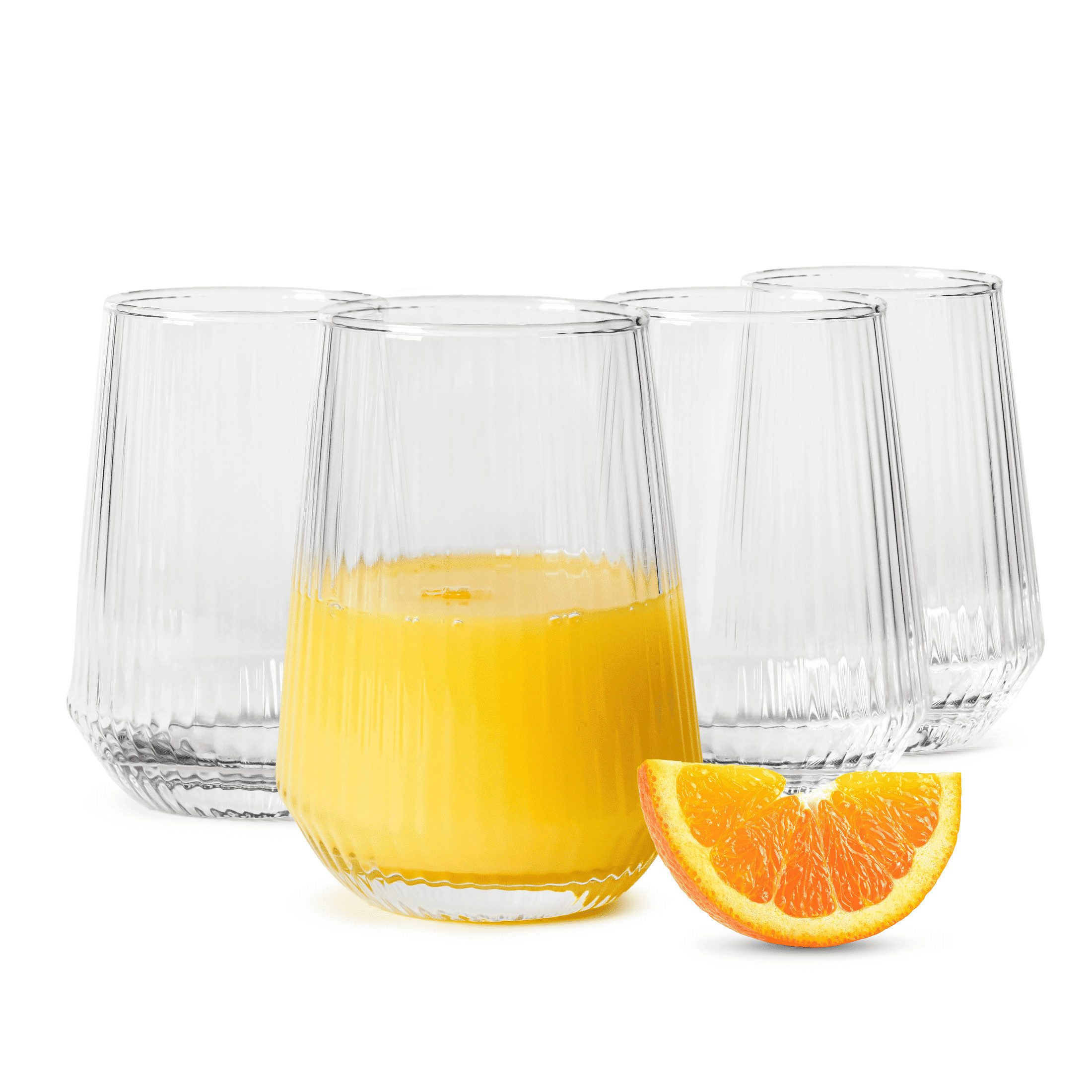 Sendez Longdrinkglas 6er Set 400 ml geriffelt Glas Wassergläser Saftgläser, 6-tlg., Glas
