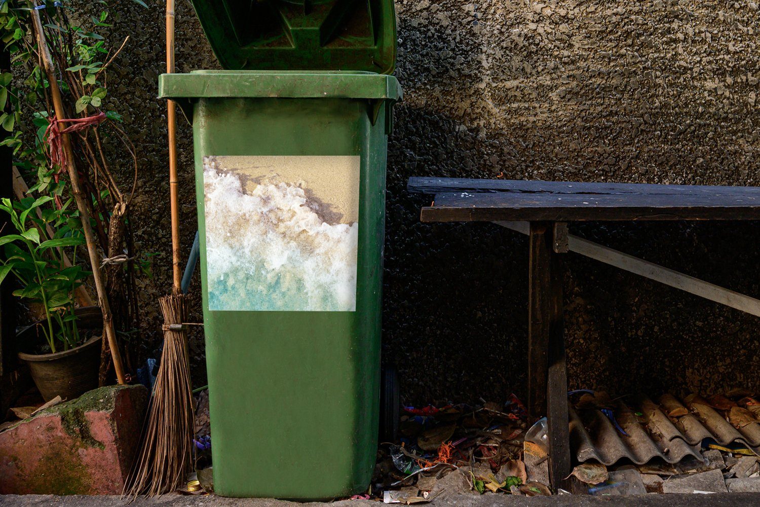 MuchoWow Wandsticker Meer - Mülleimer-aufkleber, Mülltonne, Container, St), Sticker, (1 Abfalbehälter Golf - - Strand Wasser