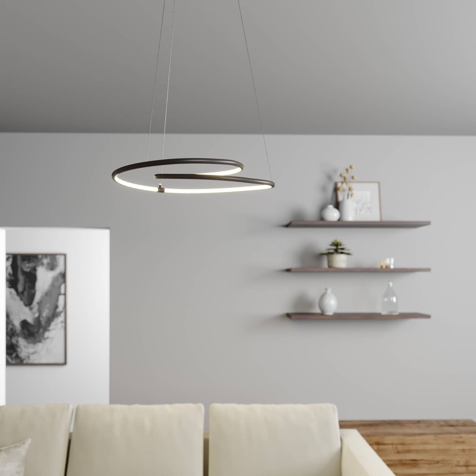 Lindby LED-Hängeleuchte Lucy, dimmbar, LED-Leuchtmittel fest verbaut, warmweiß, Modern, Metall, Aluminium, Kunststoff, Schwarz matt, inkl.