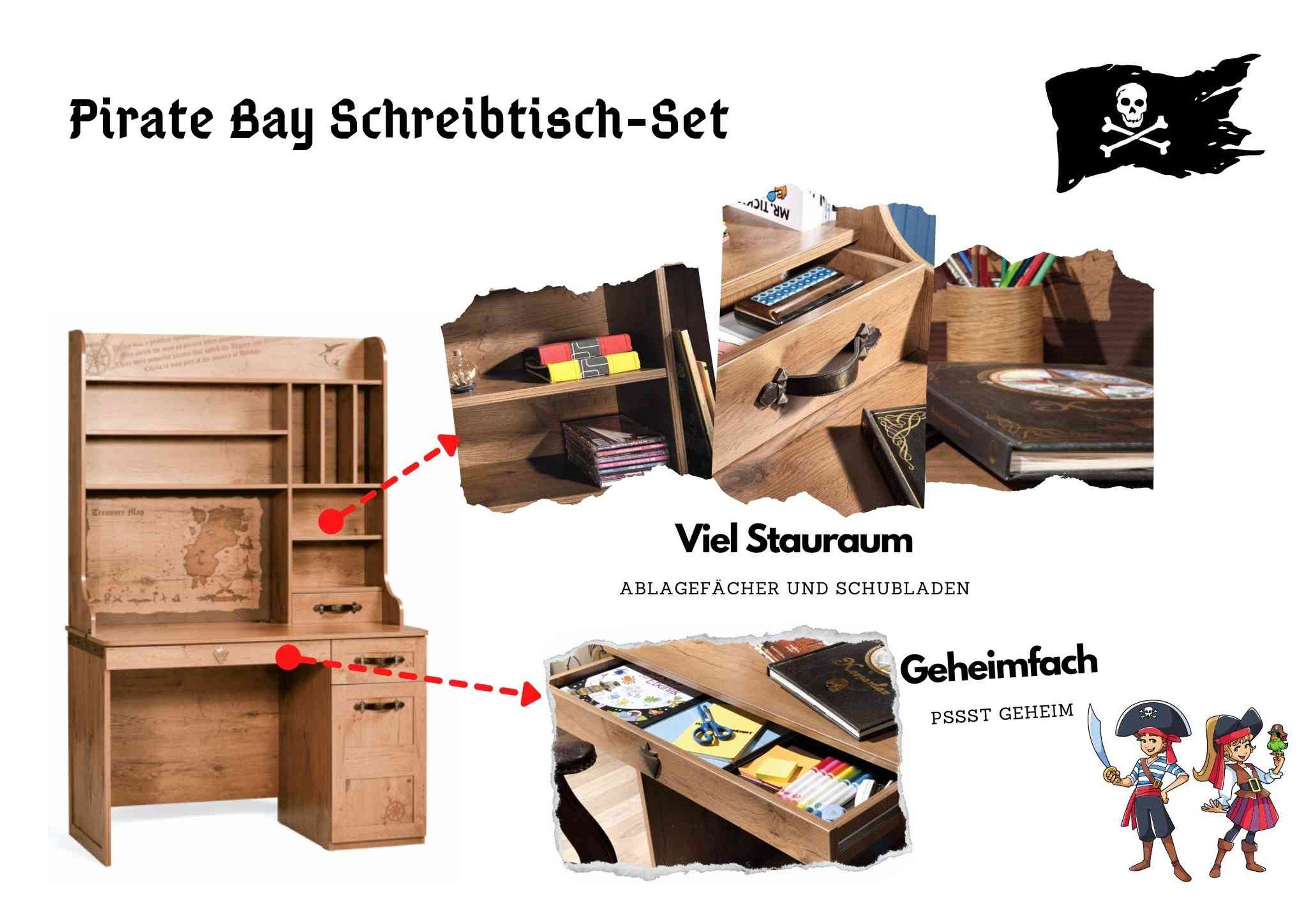 Schrankablagefach Pirate Schubladen, mit Cilek Aufsatz, einem cm, inkl. drei Kinderschreibtisch Breite 118 Bay, Ablageböden,