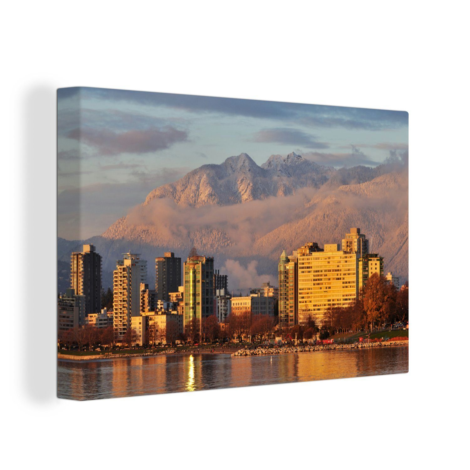 OneMillionCanvasses® Leinwandbild Stadtbild mit Grouse Mountain im Hintergrund in Kanada, (1 St), Wandbild Leinwandbilder, Aufhängefertig, Wanddeko, 30x20 cm
