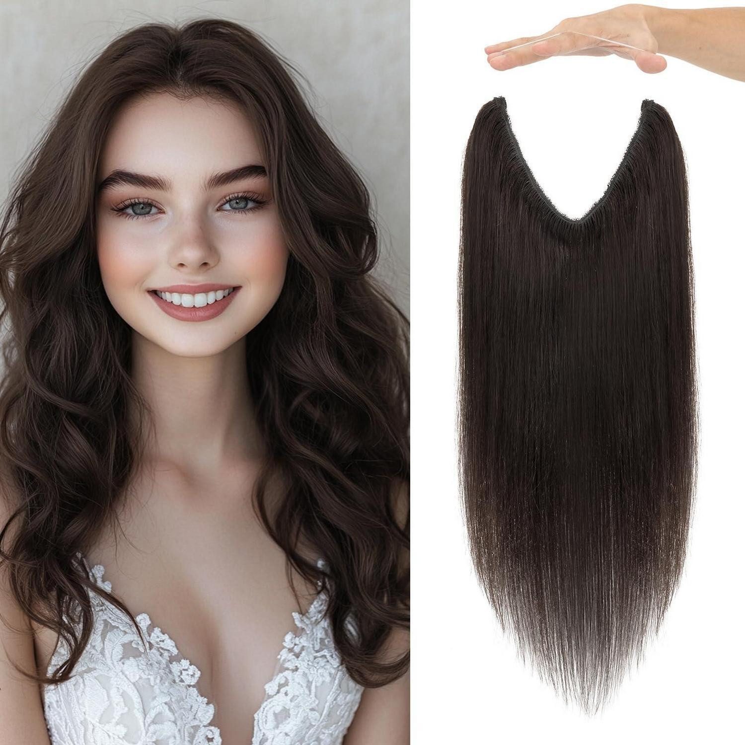 LuxusKollektion Echthaar-Extension Hair Extensions Echthaar Halo 35cm-60g 1B Natürliches Schwarz