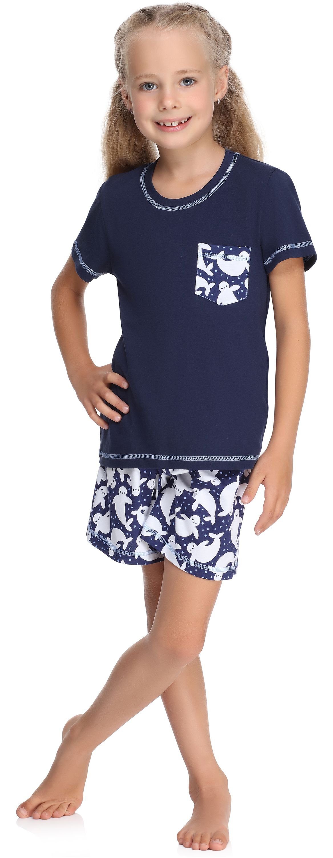 Merry Style Schlafanzug Kurz Schlafanzüge aus Pyjama Set MS10-292 Baumwolle Marine/Punkte Mädchen