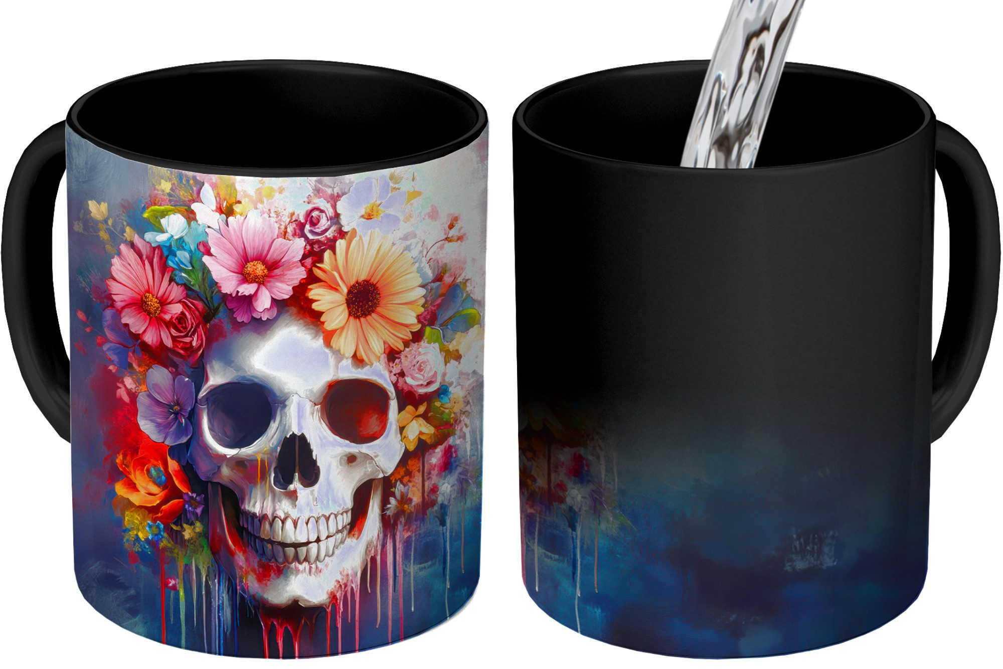 Tasse Totenkopf - Blumen - Totenkopf - Bunt