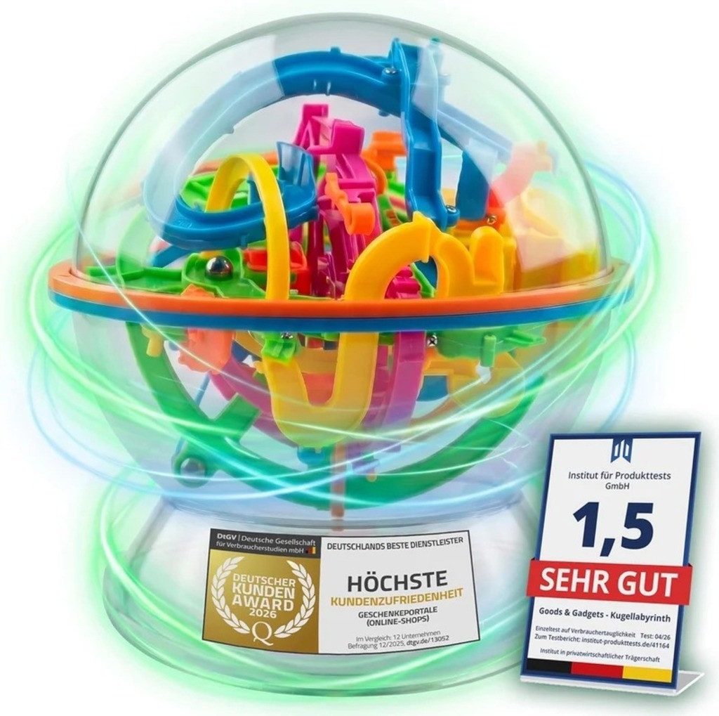 Goods+Gadgets 3D-Puzzle 3D Labyrinth Kugel Geschicklichkeitsspiel – Konzentration & Motorik, Puzzleteile, Magic Maze Kugelspiel