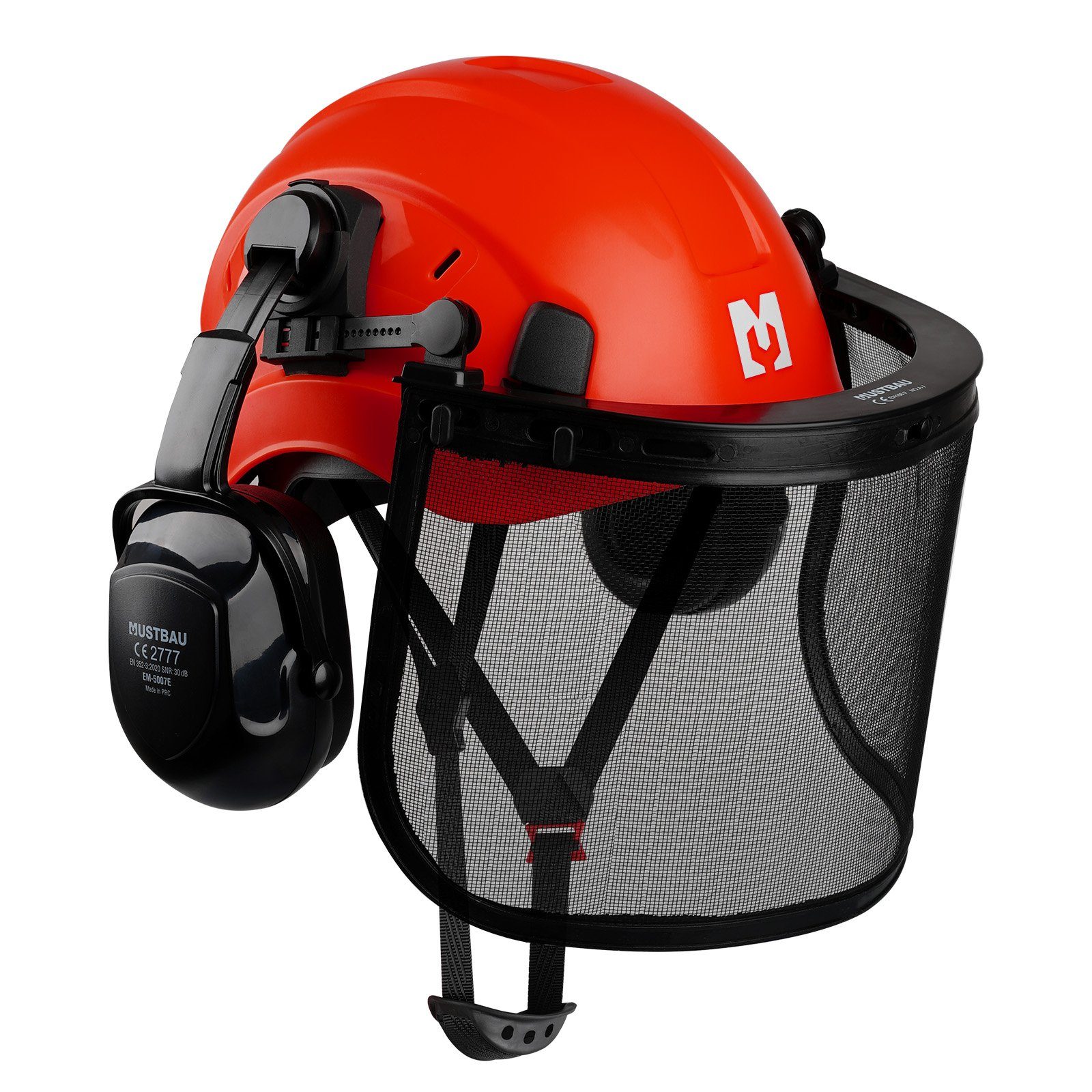 Mustbau Schutzhelm, Arbeitshelm Set mit Ohrschützer und Netzvisier