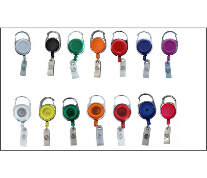 Kranholdt Schlüsselanhänger Ausweishalter / Ausweisclip runde Form Metallumrandung Druckknopfschlaufe - 100 Stück