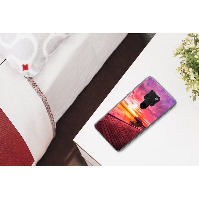 MuchoWow Handyhülle Steg - Wasser - Sonne - Rosa - Horizont Phone Case Handyhülle Huawei Mate 20 Silikon Schutzhülle OR12256