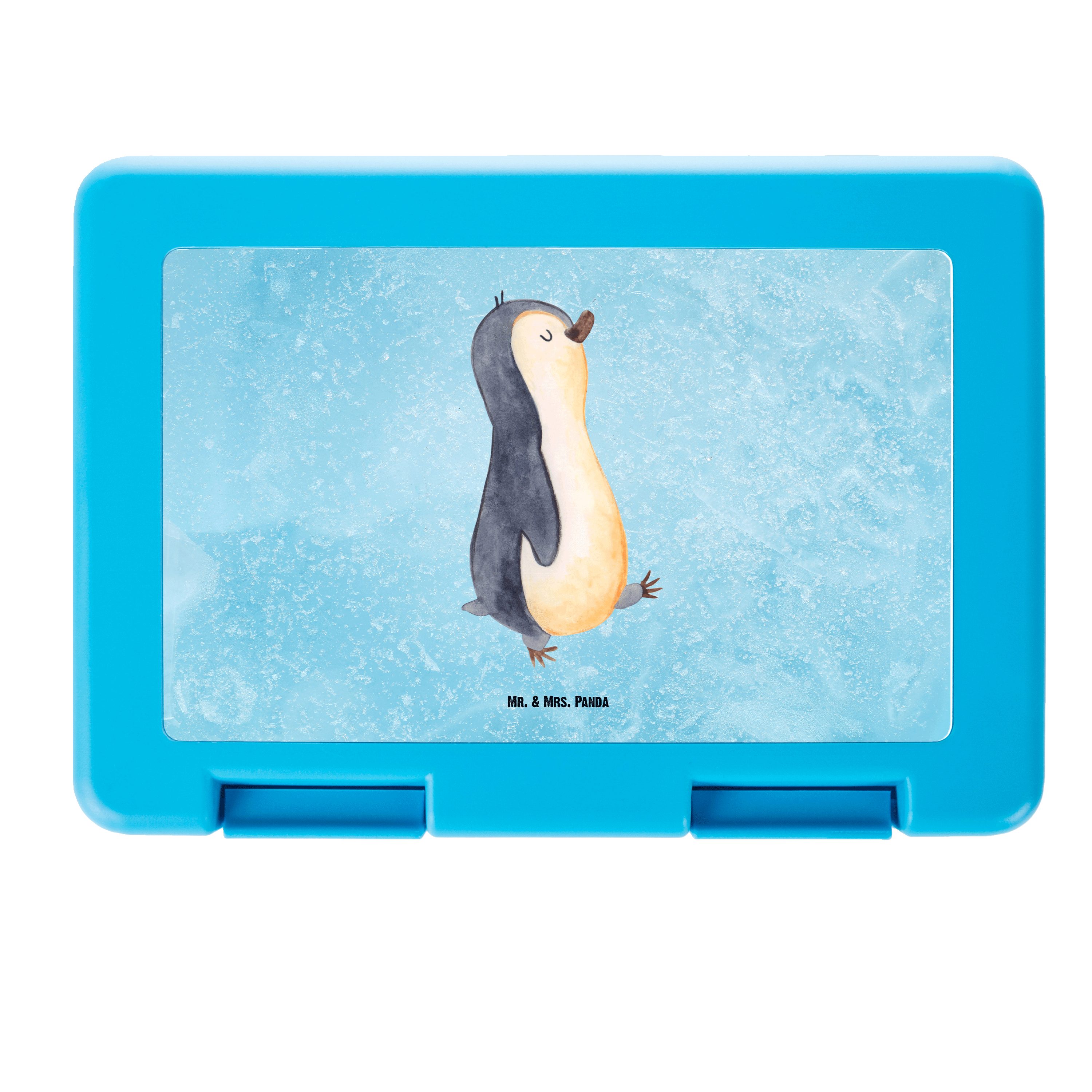 Mr. & Mrs. Panda Butterdose Geschenk, marschierend - Kunststoff, Eisblau (1-tlg) box, Premium Pinguin - Brot, Schwester, Lunch