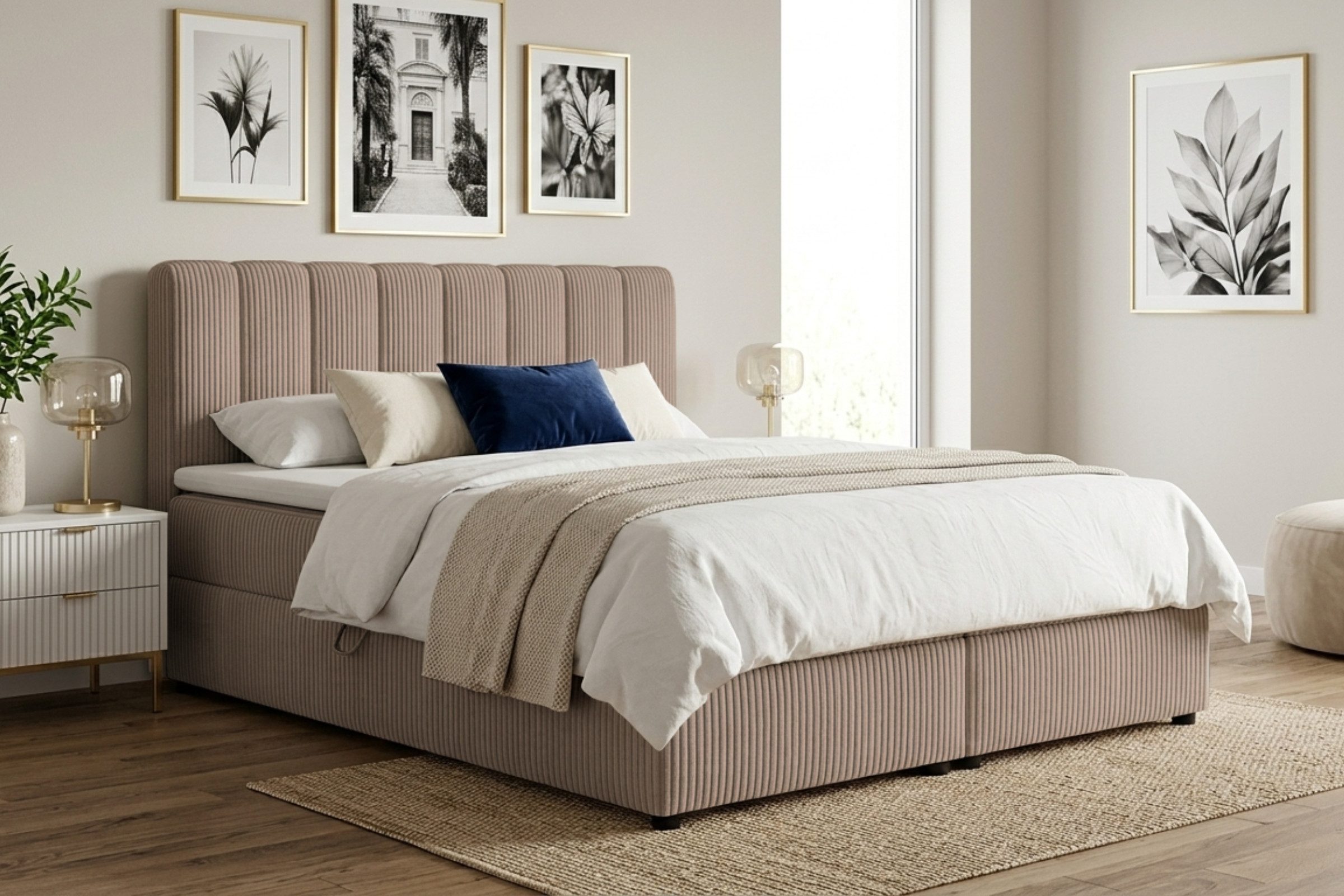 Deine Möbel 24 Boxspringbett WILL Cord, inkl. 2 Bettkästen, Matratzen (H3/H4) & Kaltschaum-Topper (Set, 1-St., in Farben Beige Creme Grau Dunkelgrau Graphit Schwarz), Boxbett Polsterbett 140x200 160x200 180x200 200x200