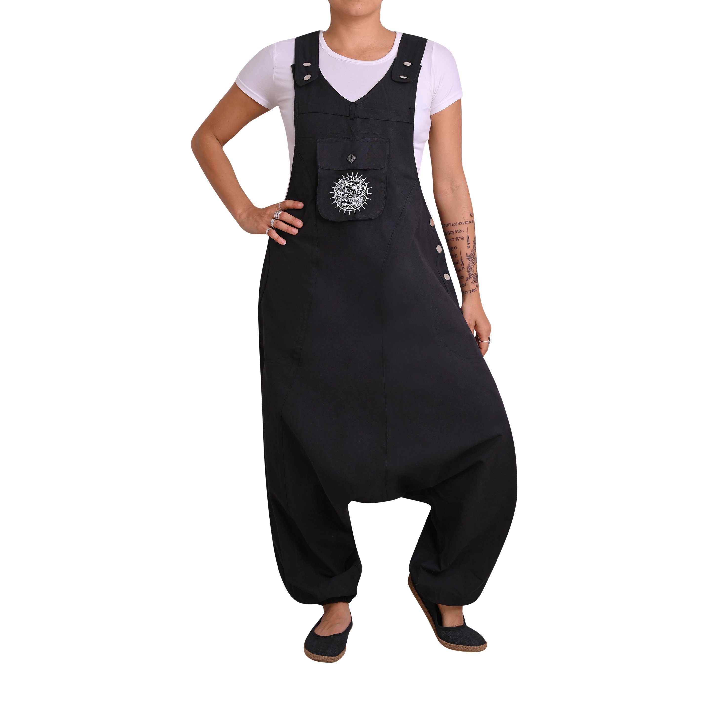 virblatt Jumpsuit Herren & Damen Latzhose, Baumwolle, Overall Herren Sommer Hosenanzug Goa Style, aufgesticktes Mandala – Bild 3 von 5