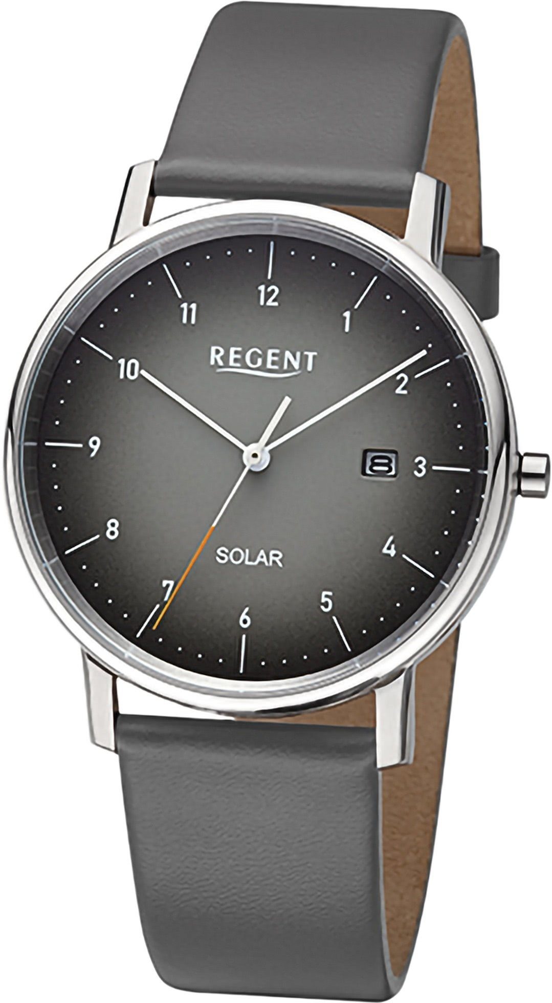 Herren Herrenuhr (ca. Regent 39mm) Analog, rundes grau, extra Solaruhr Gehäuse, Solaruhr groß Lederarmband Regent