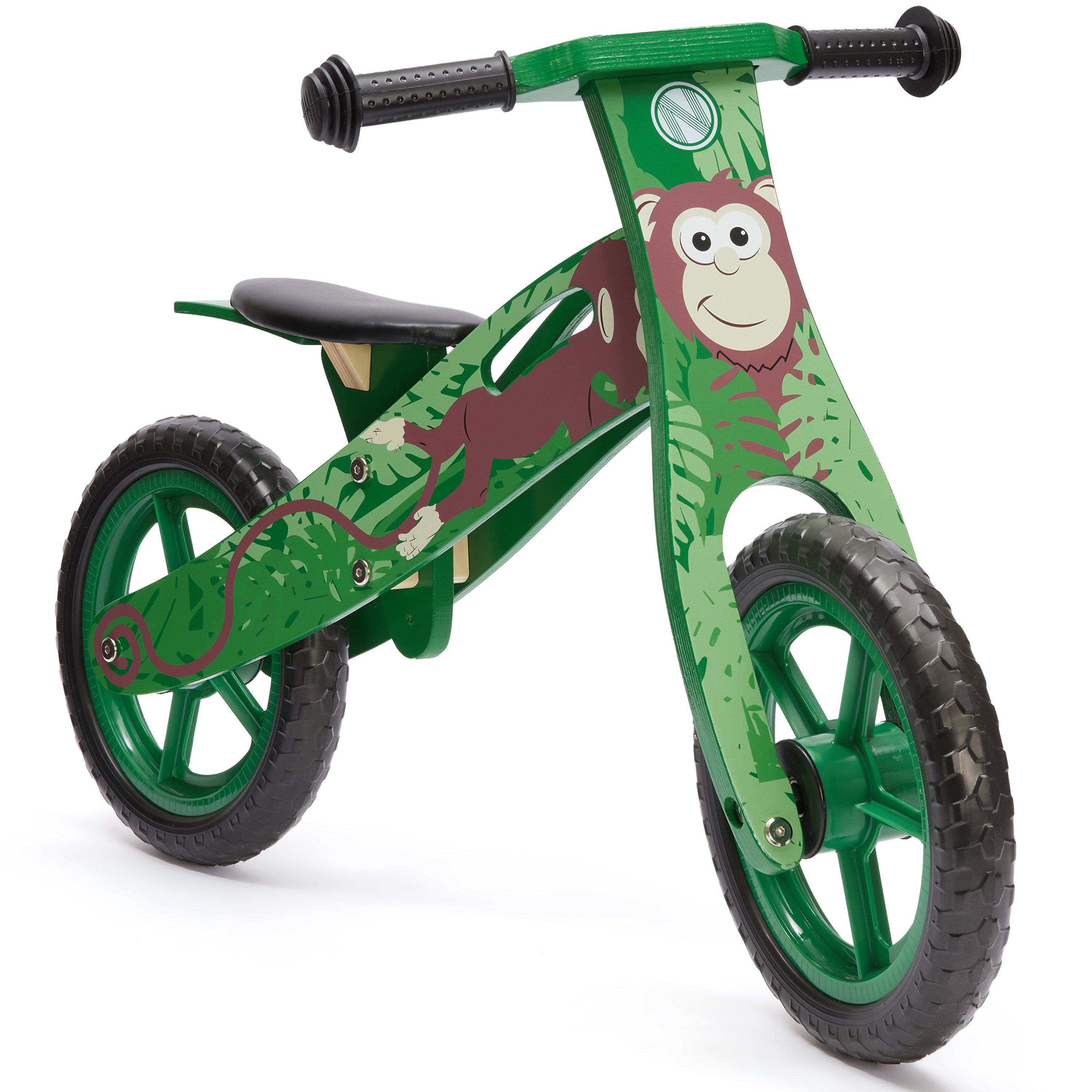 wuuhoo Laufrad Monkey aus Holz, mitwachsend im Dschungel Design, für Mädchen und Jungen ab 3 Jahren I mitwachsend ergonomisch I 12 Zoll Lauflernrad höhenverstellbar und flexibel | Laufräder