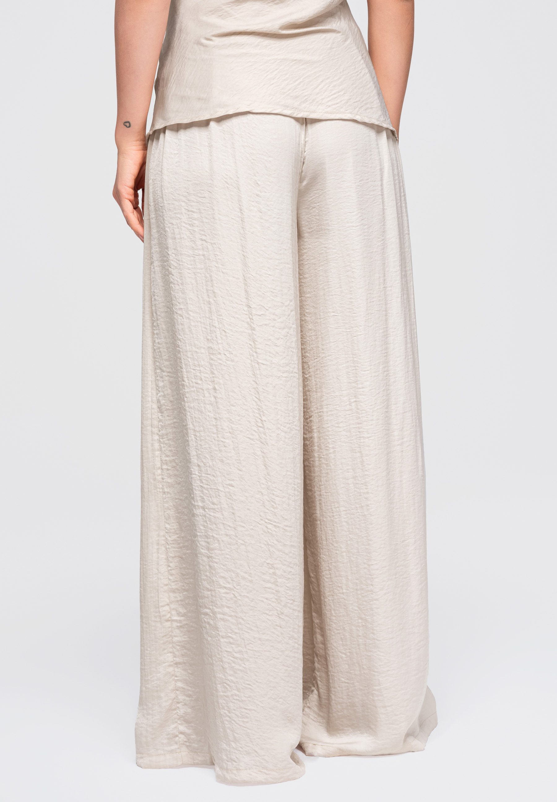 OMBRE Palazzohose Damen Palazzohose mit weitem Bein elegant Beige S (kein Set, 1-tlg)