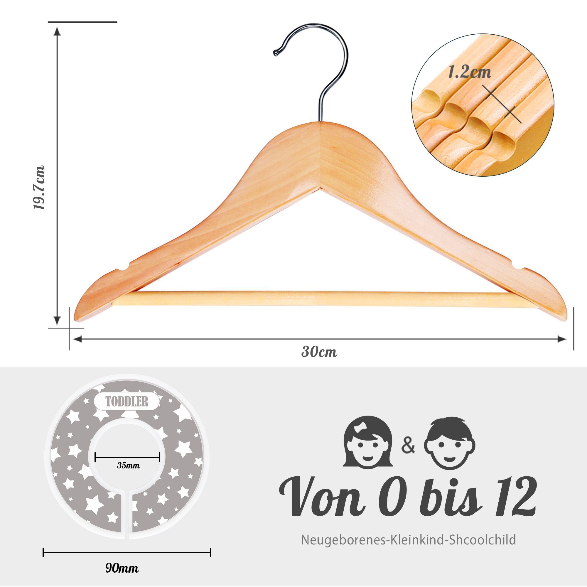 ElitVita Kleiderbügel Baby Holz Kinderkleiderbügel, mit Hosensteg und Kleid günstig online kaufen