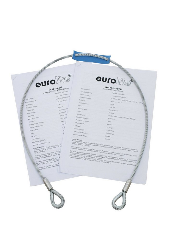 Thumbnail - EUROLITE EUROLITE Stahlseil 1000x4mm silber mit Kausche Drahtseil