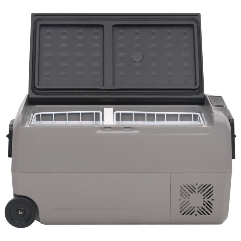 vidaXL und 50 Adapter V Kühlbox L mit Camping Rollen Schwarz Kühlbox Kompressor Grau