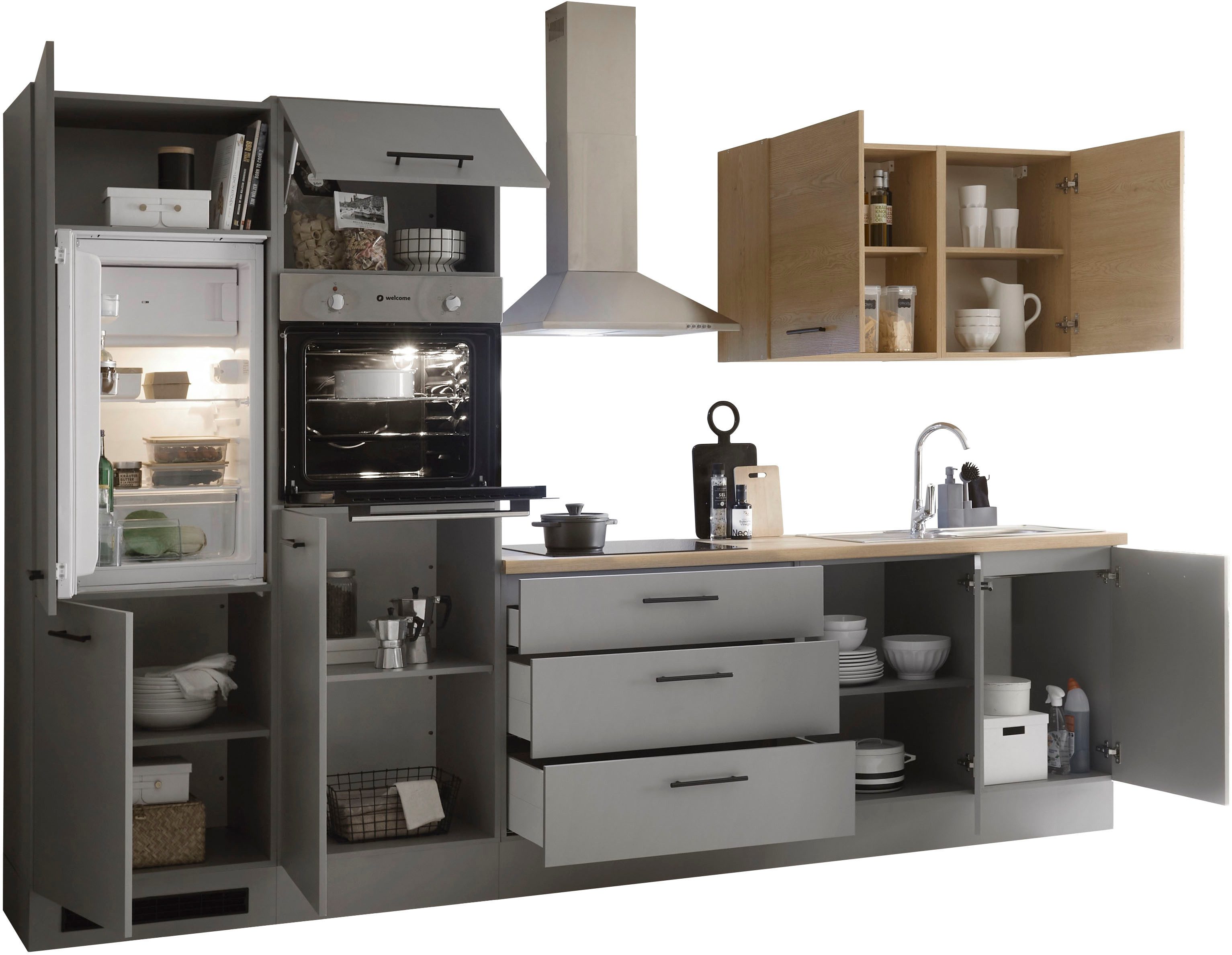 CENTRE DE CUISSON Meuble de cuisine KS-Malfi, largeur 320 cm, avec électroménager en option, plan de travail de 38 mm d'épaisseur