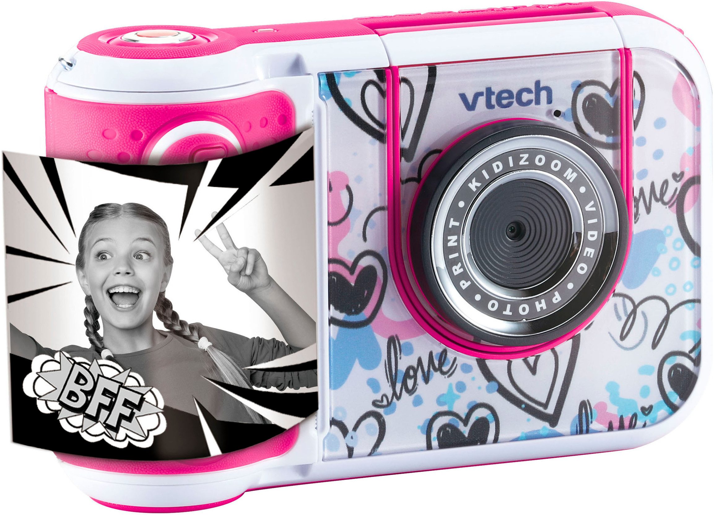Vtech® KidiZoom Print Cam + Scrapbook Bundle Kinderkamera (5 MP, mit eingebautem Thermodrucker, inkl, Thermopapier, Scrapbook + Stift)