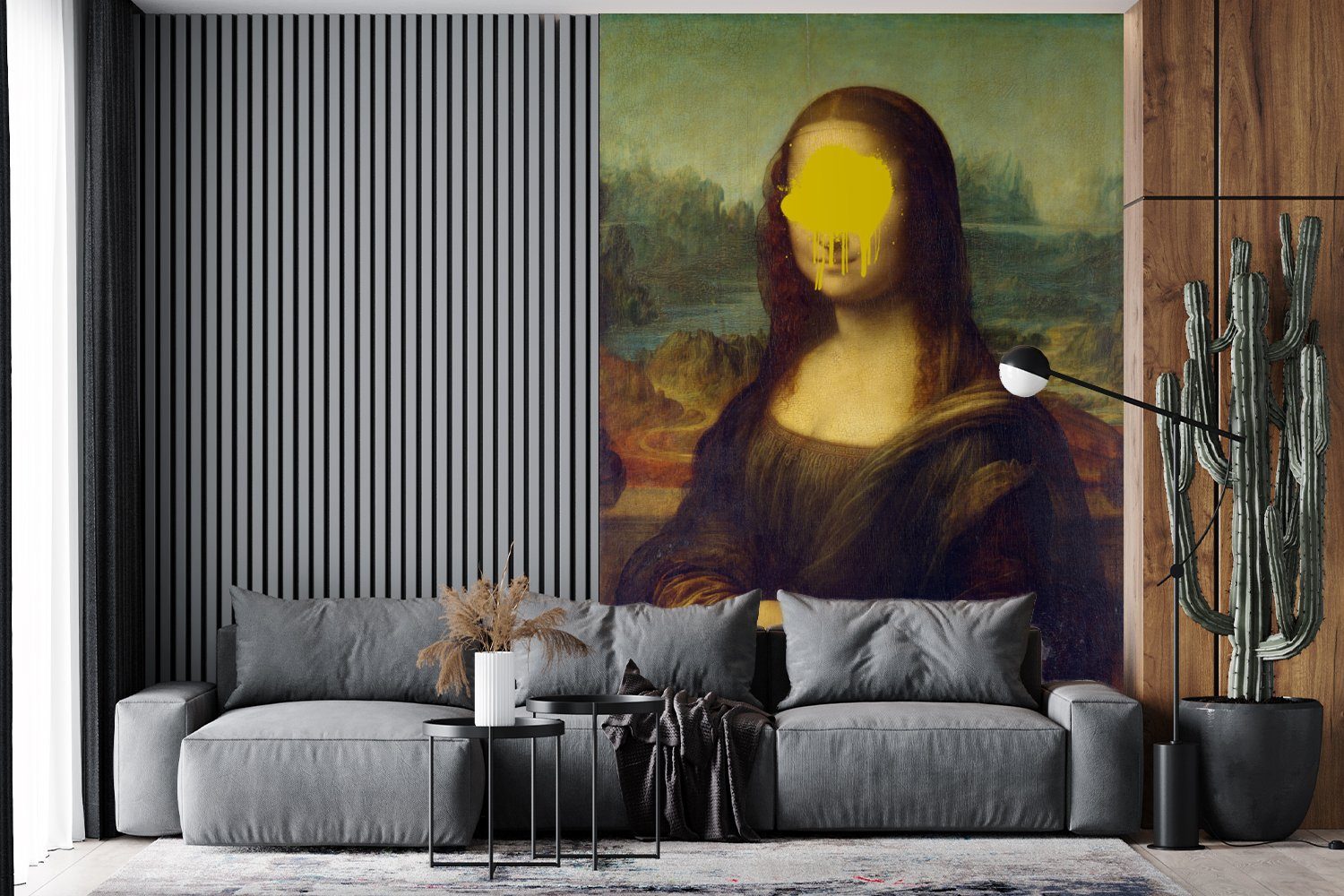 MuchoWow Fototapete Mona Lisa - Wohnzimmer, Montagefertig Vinci - bedruckt, für Wandtapete Leonardo (3 Matt, da St), Gelb, Tapete Vinyl