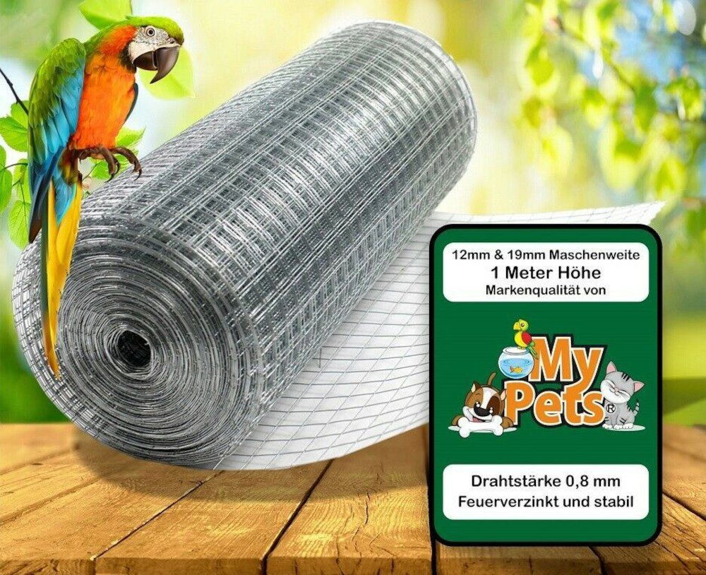 MYPETS Voliere Volierendraht 12 x 12 mm MyPets® Drahtgitter Verzinkt Drahtzaun