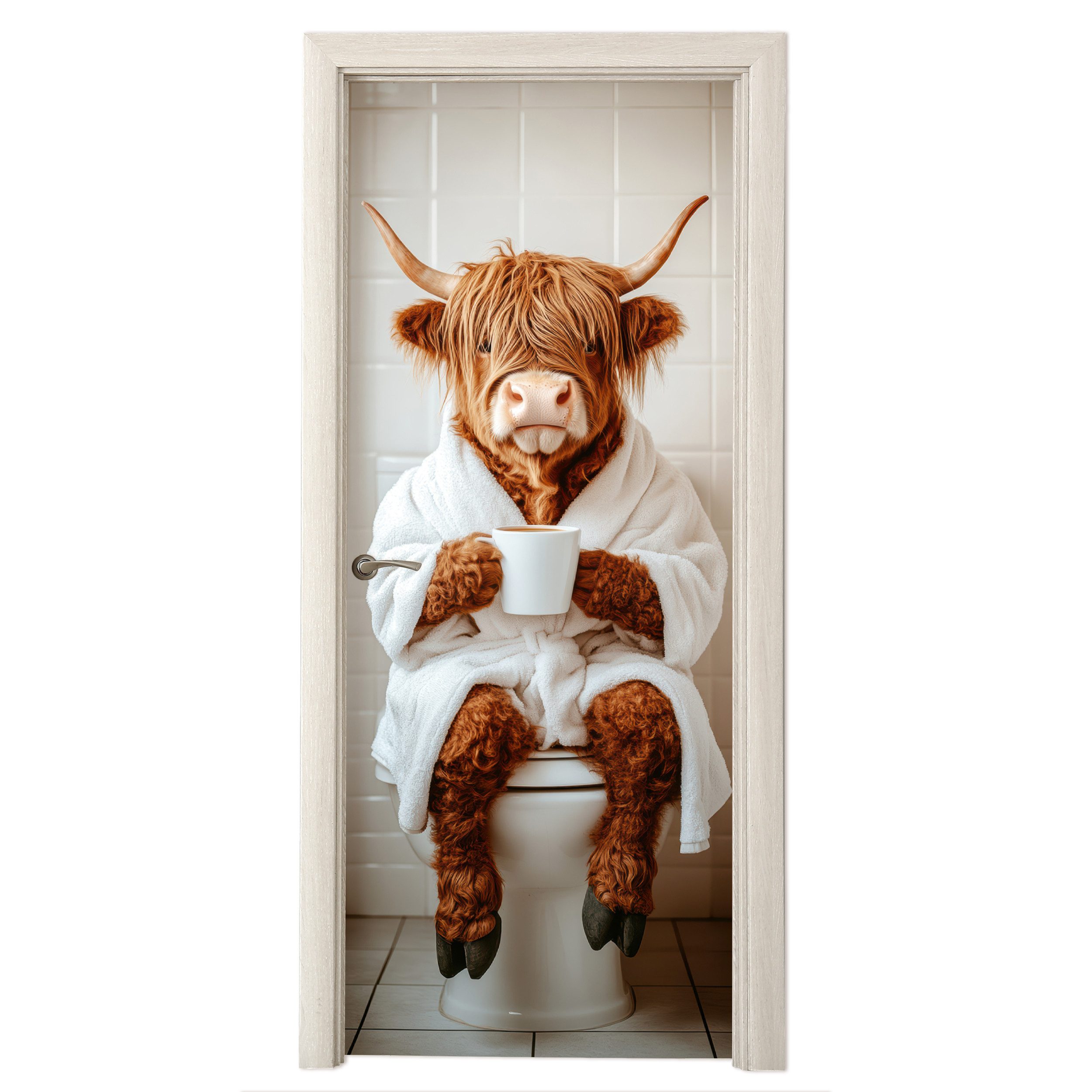 MuchoWow Türtapete Schottischer Highlander - WC günstig online kaufen