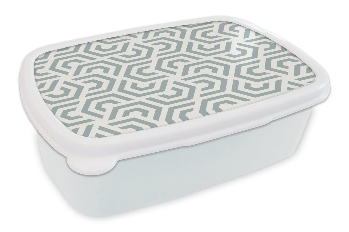 MuchoWow Lunchbox Design - Linie - Muster - Grün, Kunststoff, (2-tlg), Brotbox für Kinder und Erwachsene, Brotdose, für Jungs und Mädchen weiß | Lunchboxen