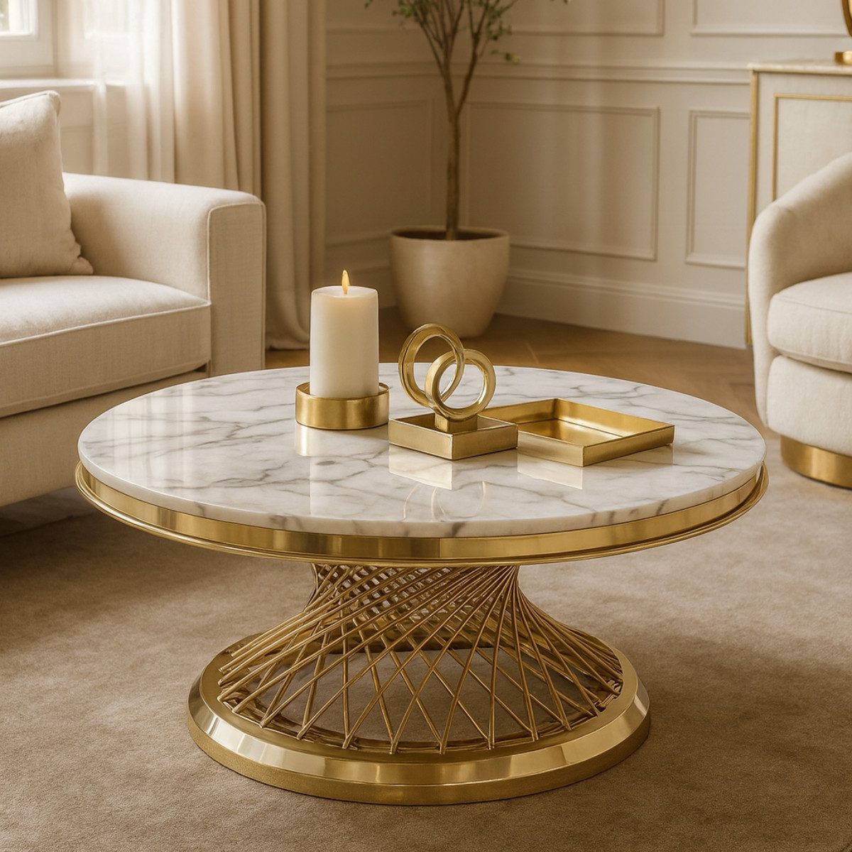 alesvelt Couchtisch Beistelltisch echtes Marmor weiß gold 100cm (1-Tisch), günstig online kaufen