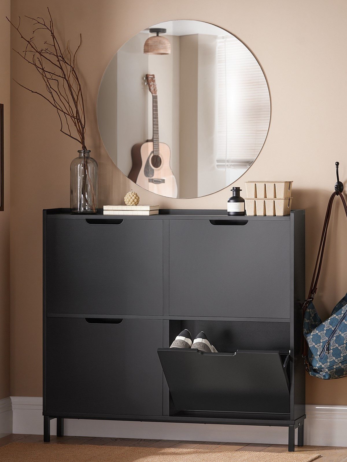 SoBuy Schuhschrank FSR100, Schuhkipper Schuhregal Flurschrank Schuhkommode Schuhschrank schmal, mit 4 Klappen, für 8-12 Paar Schuhe, Diele, Flur