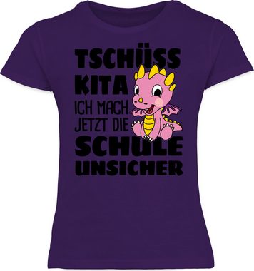 Shirtracer T-Shirt Tschüss Kita ich mach jetzt die Schule unsicher! Mit rosa Drachen Einschulung Mädchen