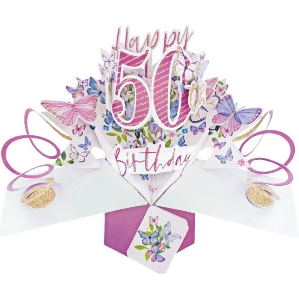 Grußkarten Grußkarte PopUp 'Happy 50th Birthday' Schmetterlin